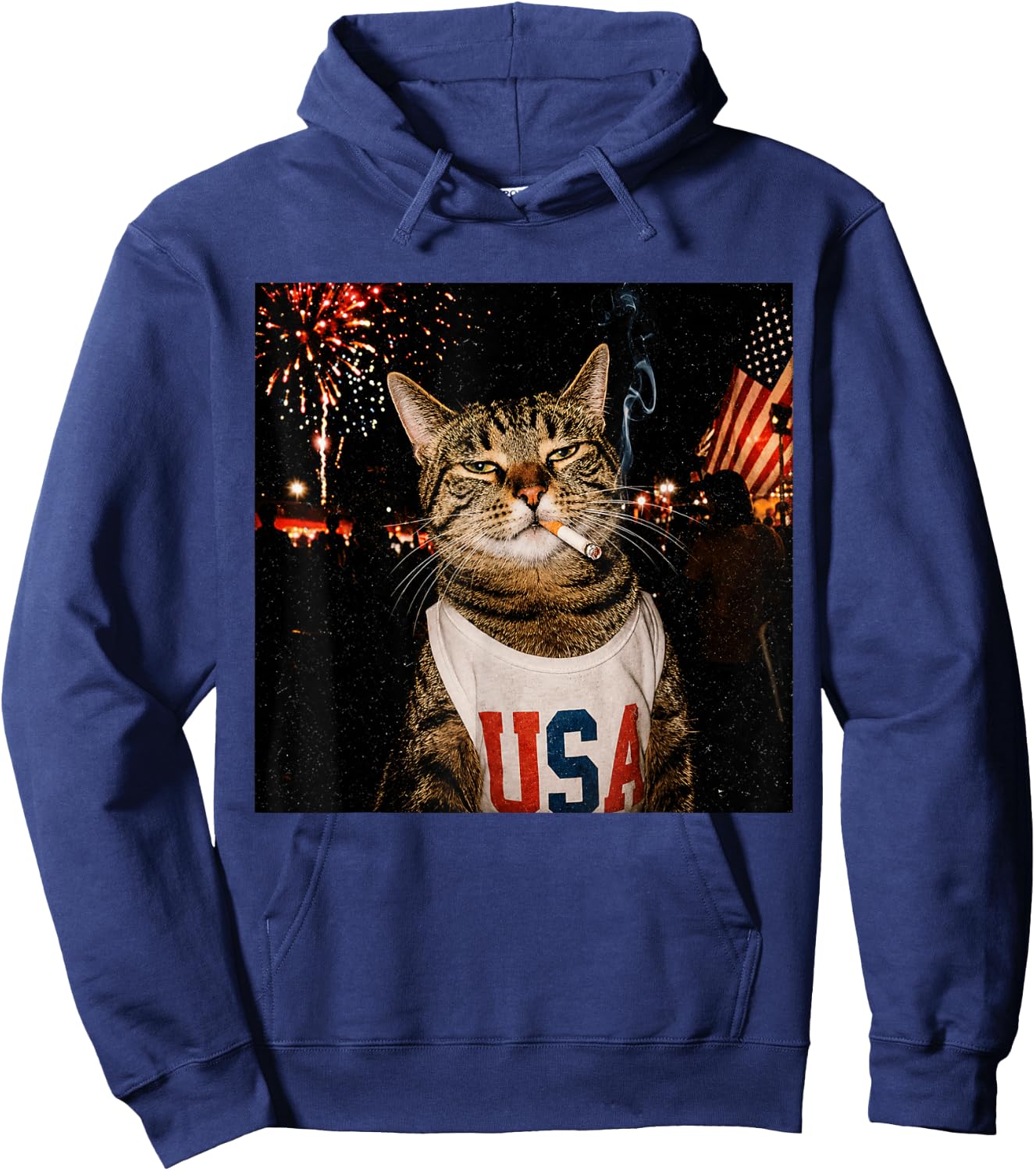 Patriotic Smoking Cat USA 4th of July Funny Cat Lover Hoodie - Hoodie | Navy