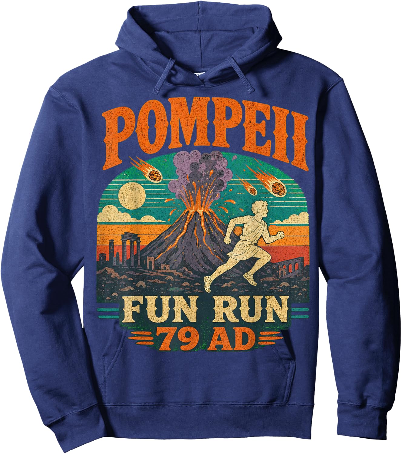 Pompeii Fun Run Vintage Volcano Illustration Hoodie - Hoodie | Navy
