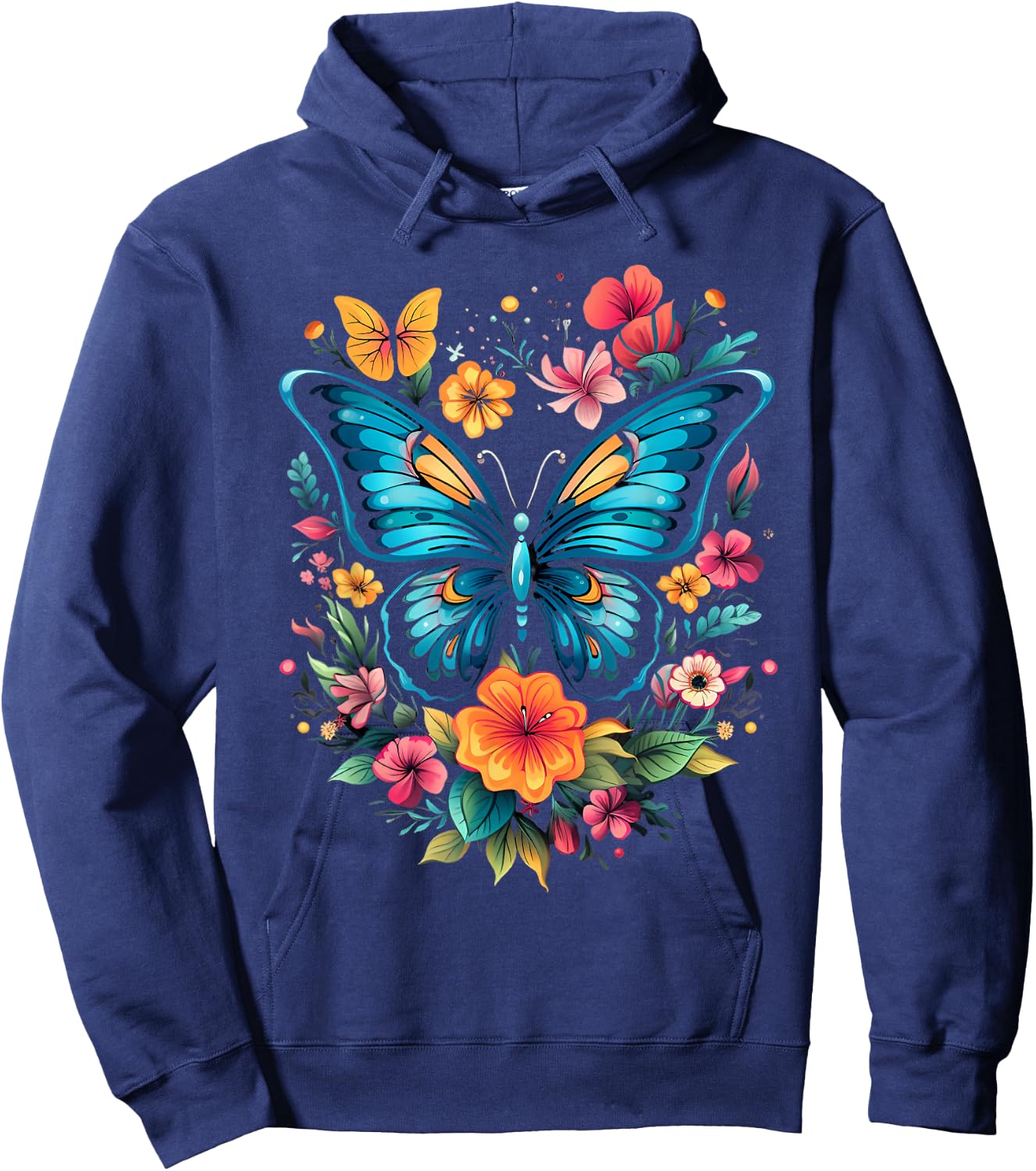 Butterfly with Flowers I Aesthetic Butterfly Hoodie - Hoodie | Navy