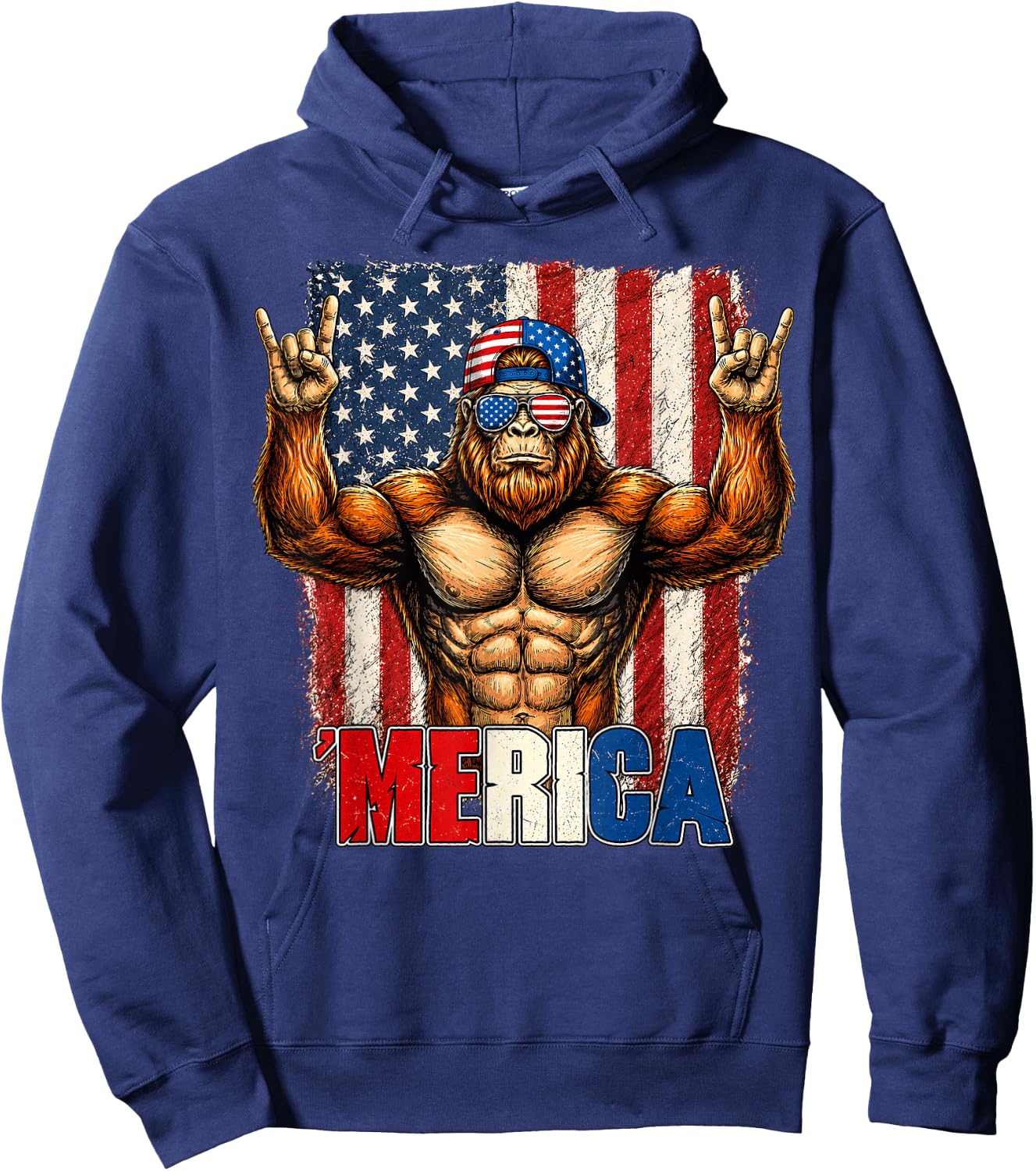 4th of July Merica Bigfoot USA Men Hoodie - Hoodie | Navy