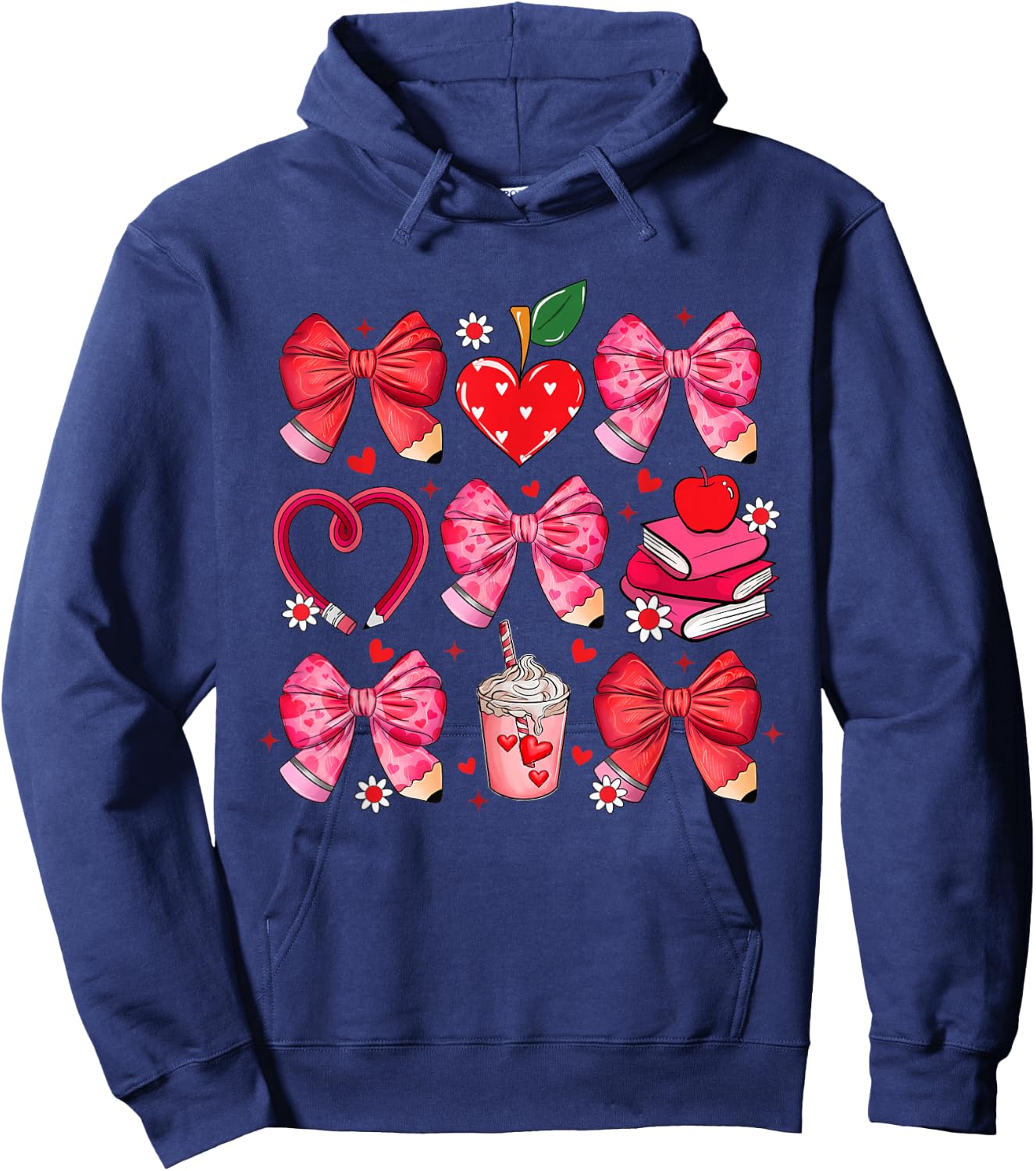 Bow Pencil Heart Apple Teacher Student Cute Back to School Hoodie - Hoodie | Navy