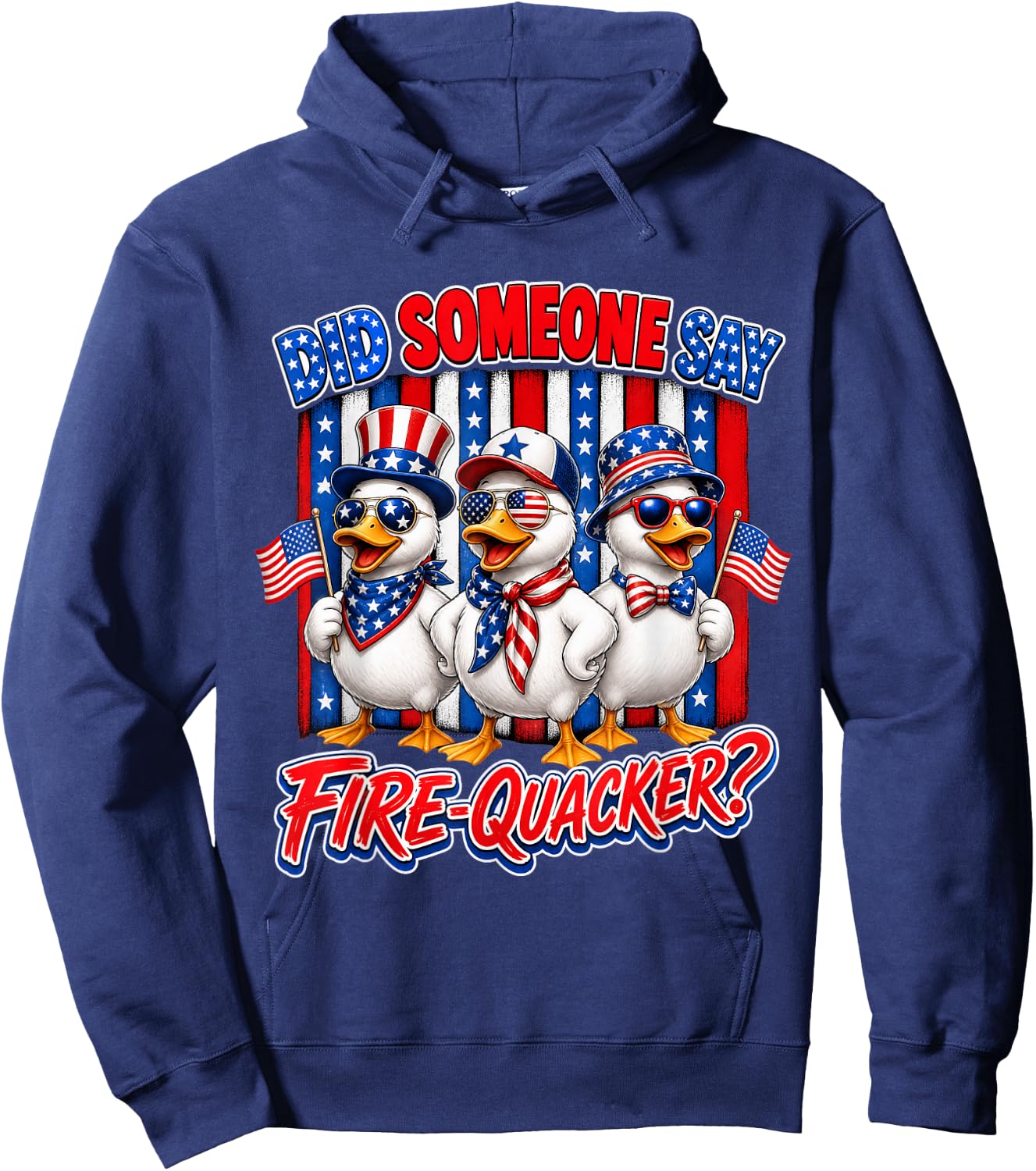 Firequacker Patriotic Duck American Flag 4th of July Hoodie - Hoodie | Navy