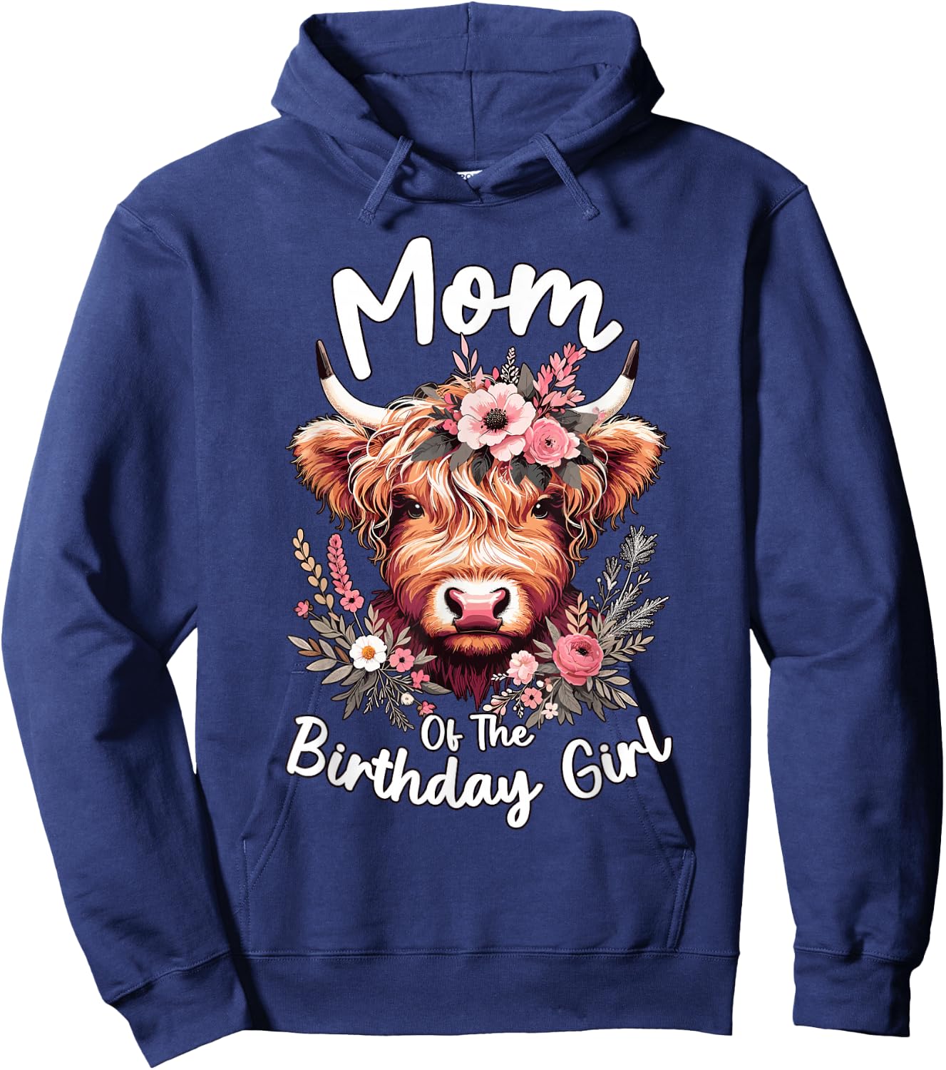 Mom Of The Birthday Girl Highland Cow Hoodie - Hoodie | Navy