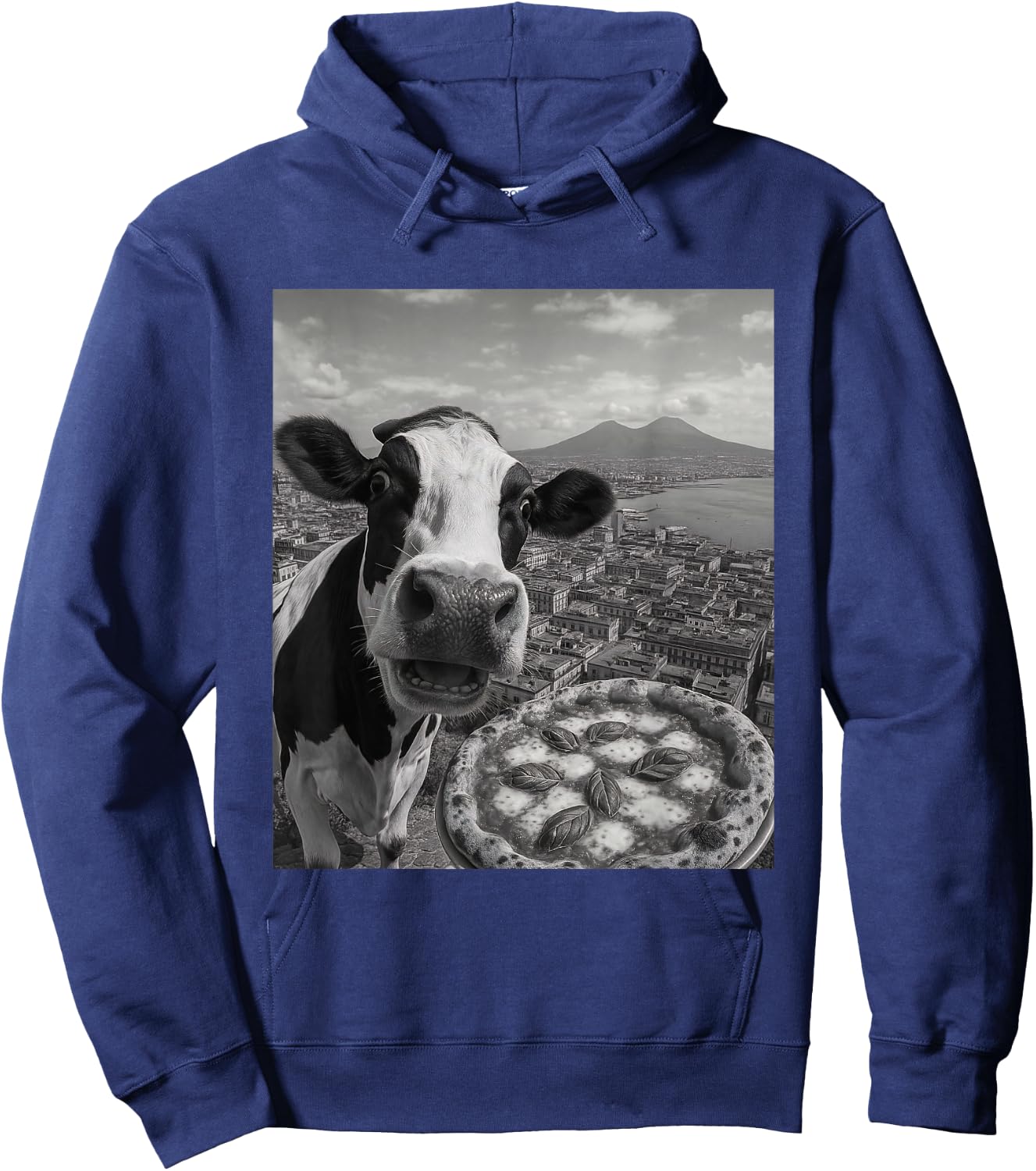 Cow Pizza Selfie Funny Italy Meme Design Hoodie - Hoodie | Navy