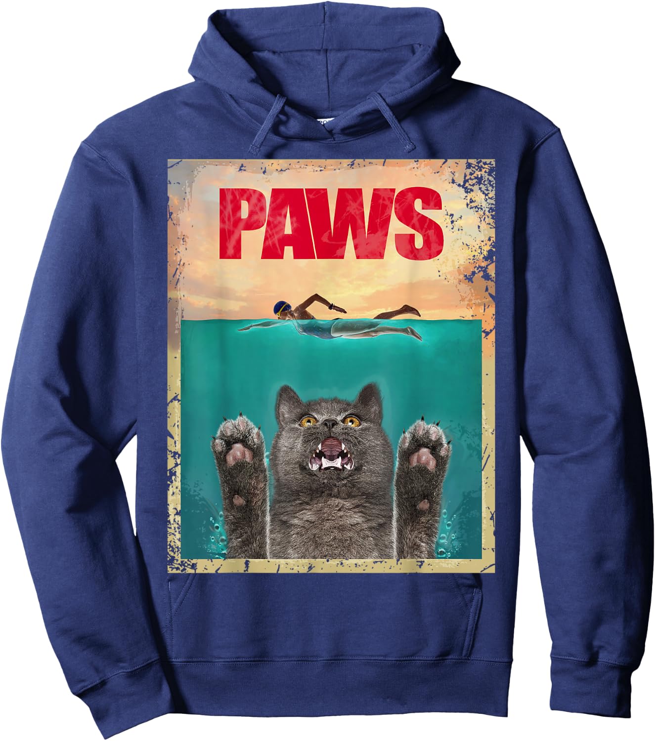 Movie Parody Paws Shark Feline Jaws Cat Lovers Hoodie - Hoodie | Navy