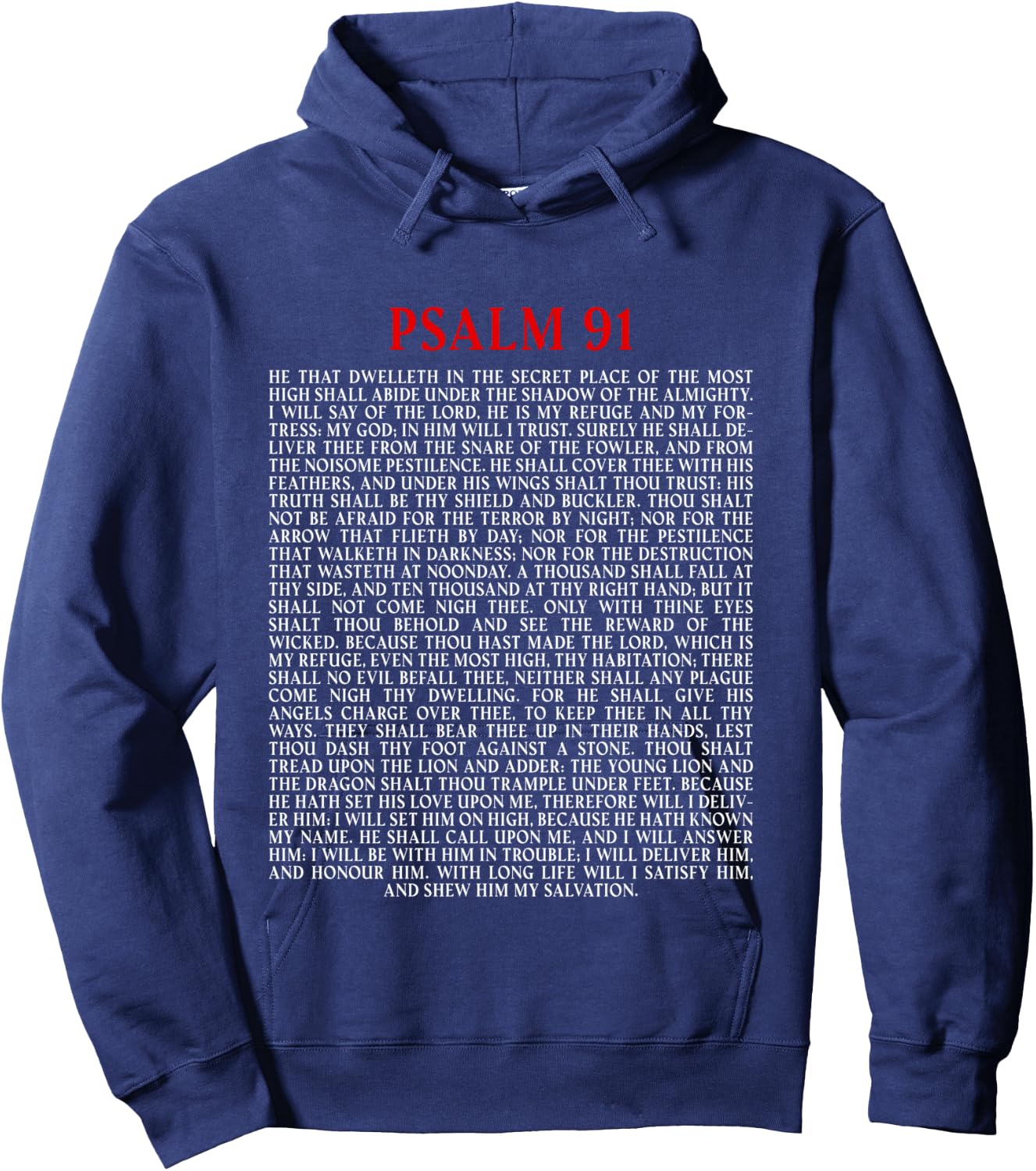 Psalms 91 Full KJV Bible Verse Protection & Safety Blessing Hoodie - Hoodie | Navy