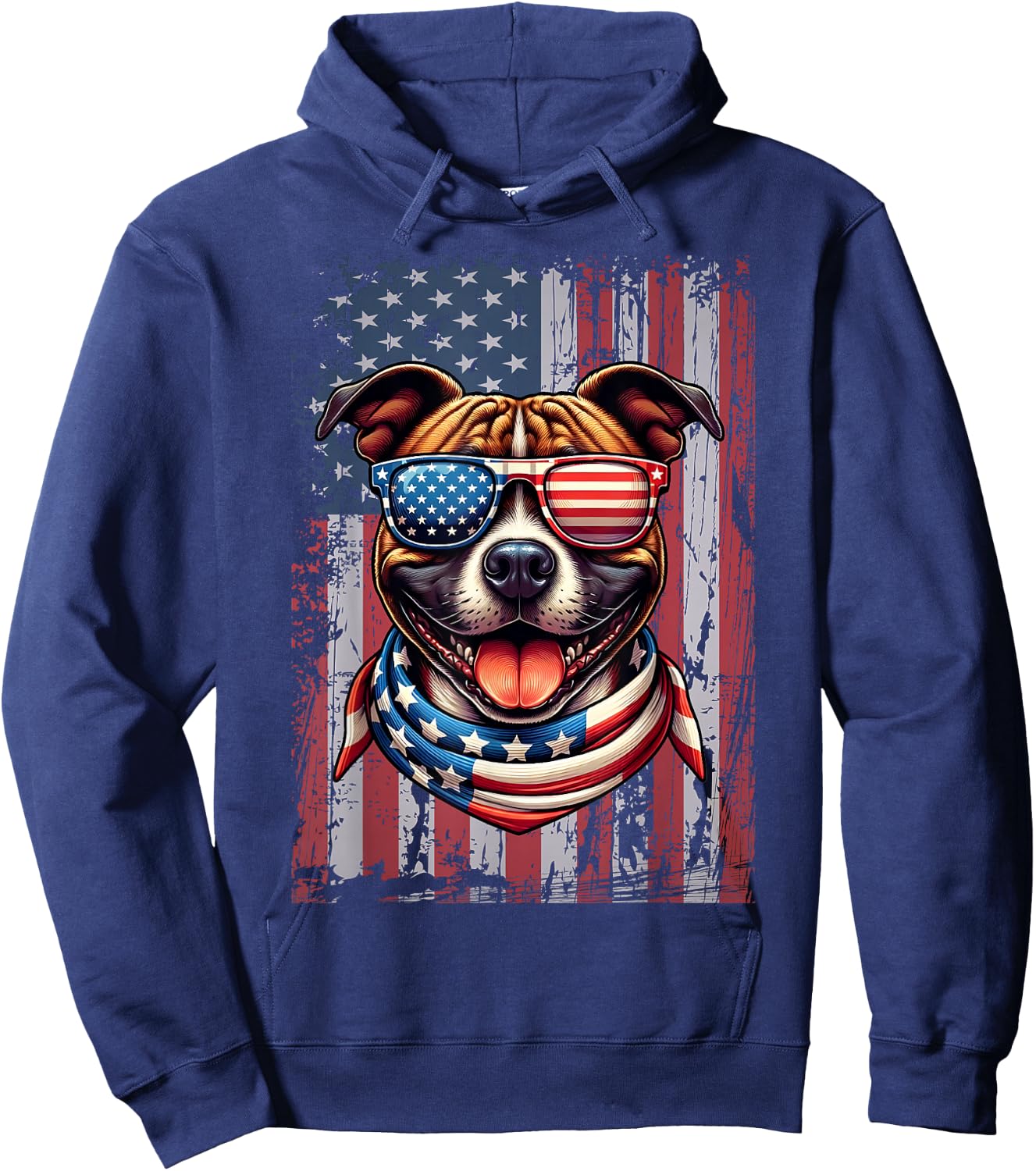 Staffordshire Bull Terrier Dog Flag 4th Of July Patriotic Hoodie - Hoodie | Navy