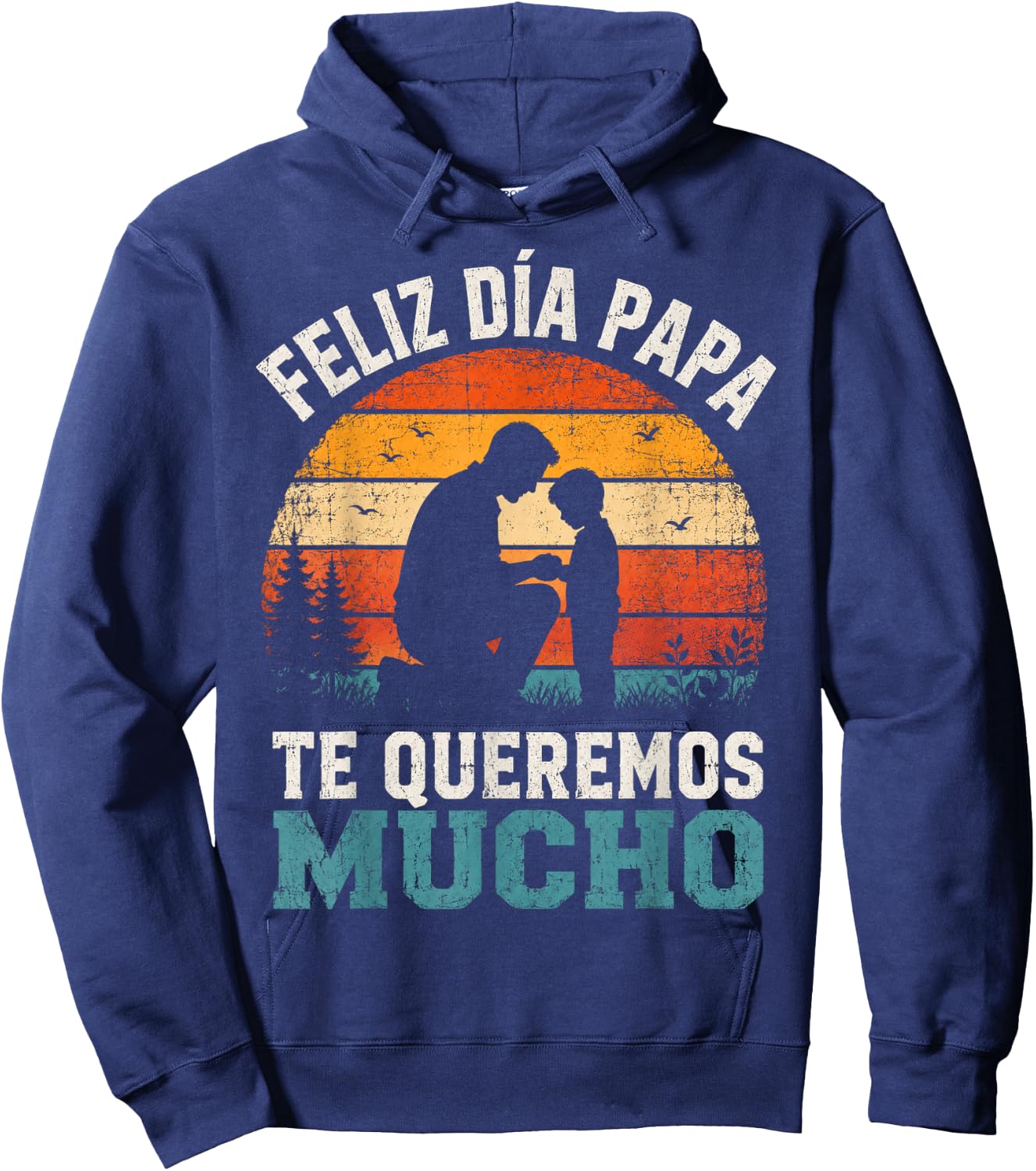 Retro Feliz Dia Papa Loving Family Celebration Spanish Pride Hoodie - Hoodie | Navy