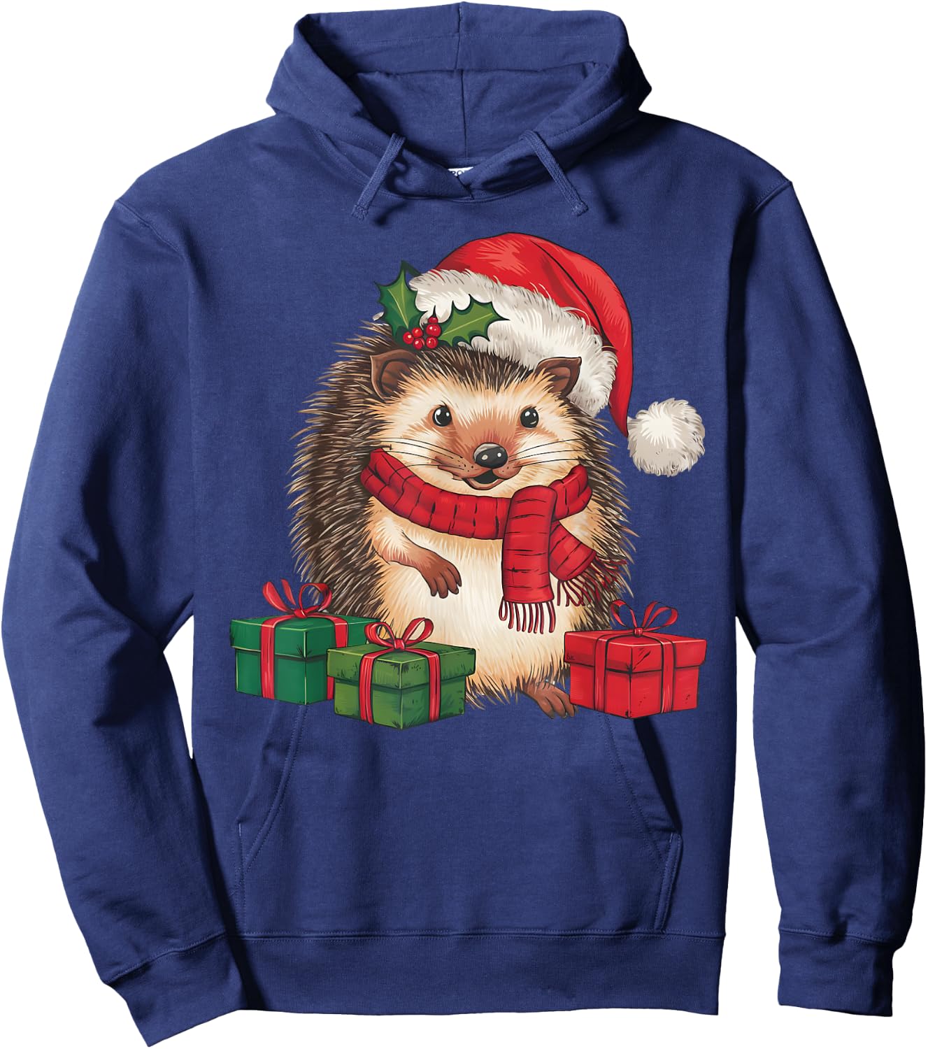 Xmas Lighting Santa Hat Hedgehog Christmas Hoodie - Hoodie | Navy