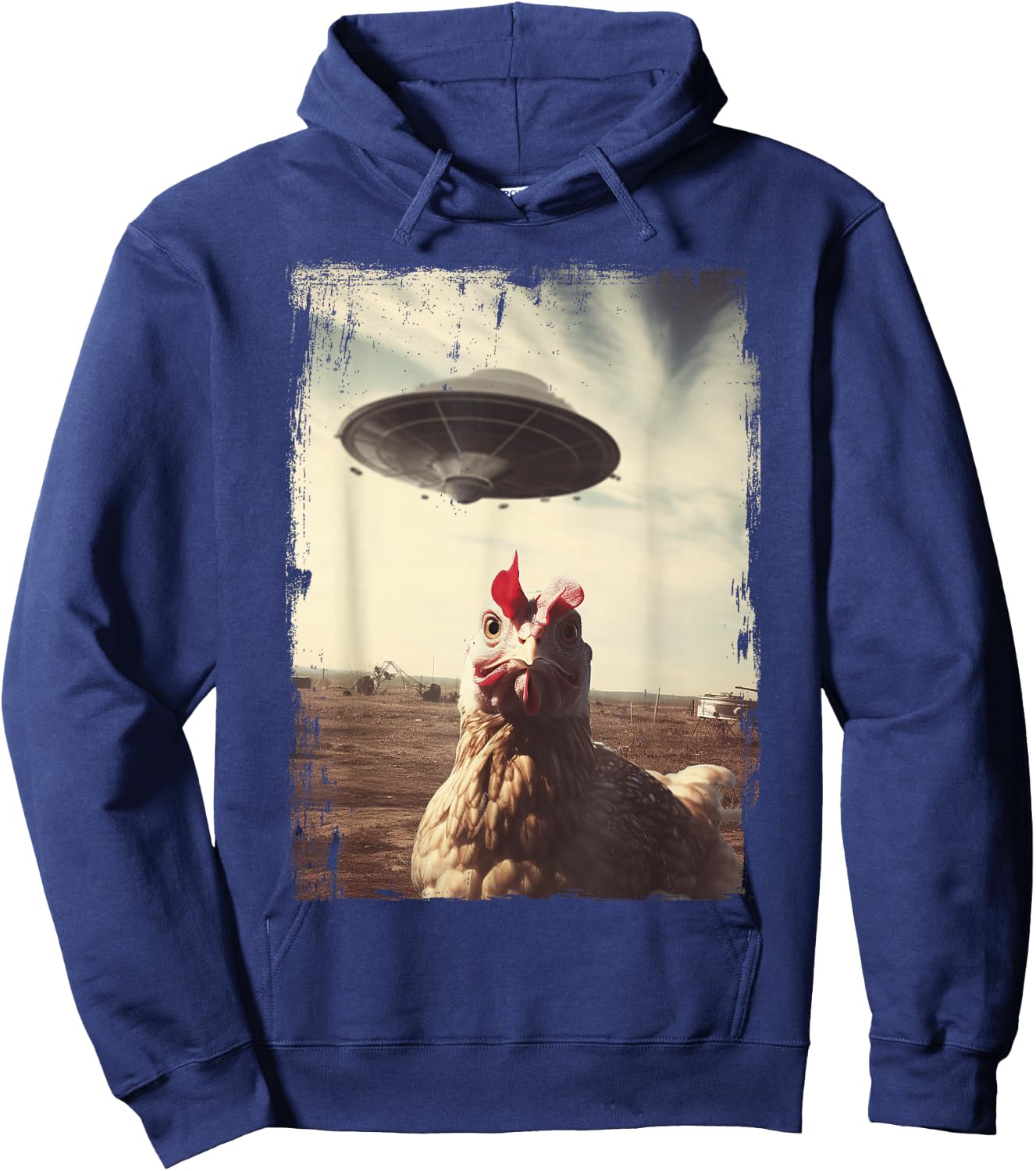 Weirdcore Chicken UFO Landing Graphic Hoodie - Hoodie | Navy