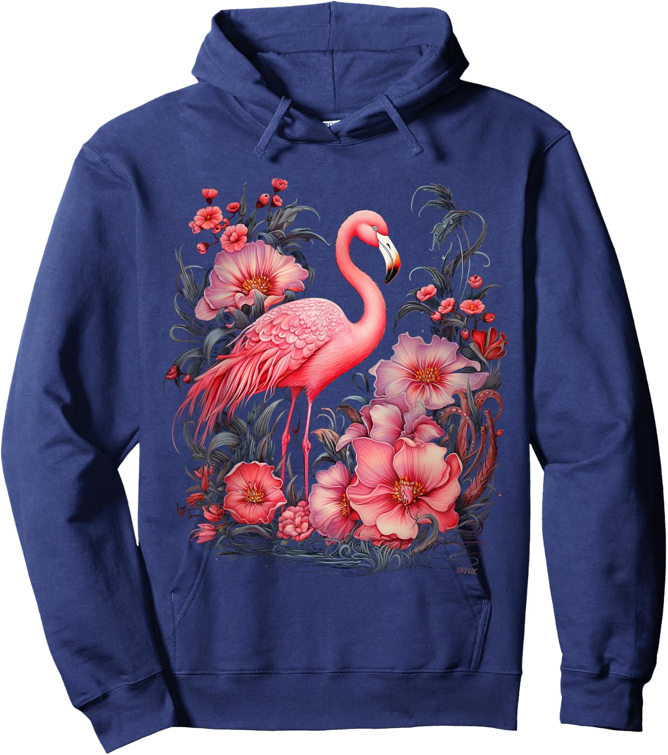 Flamingo and Flowers Floral Flamingos pink Hoodie - Hoodie | Navy
