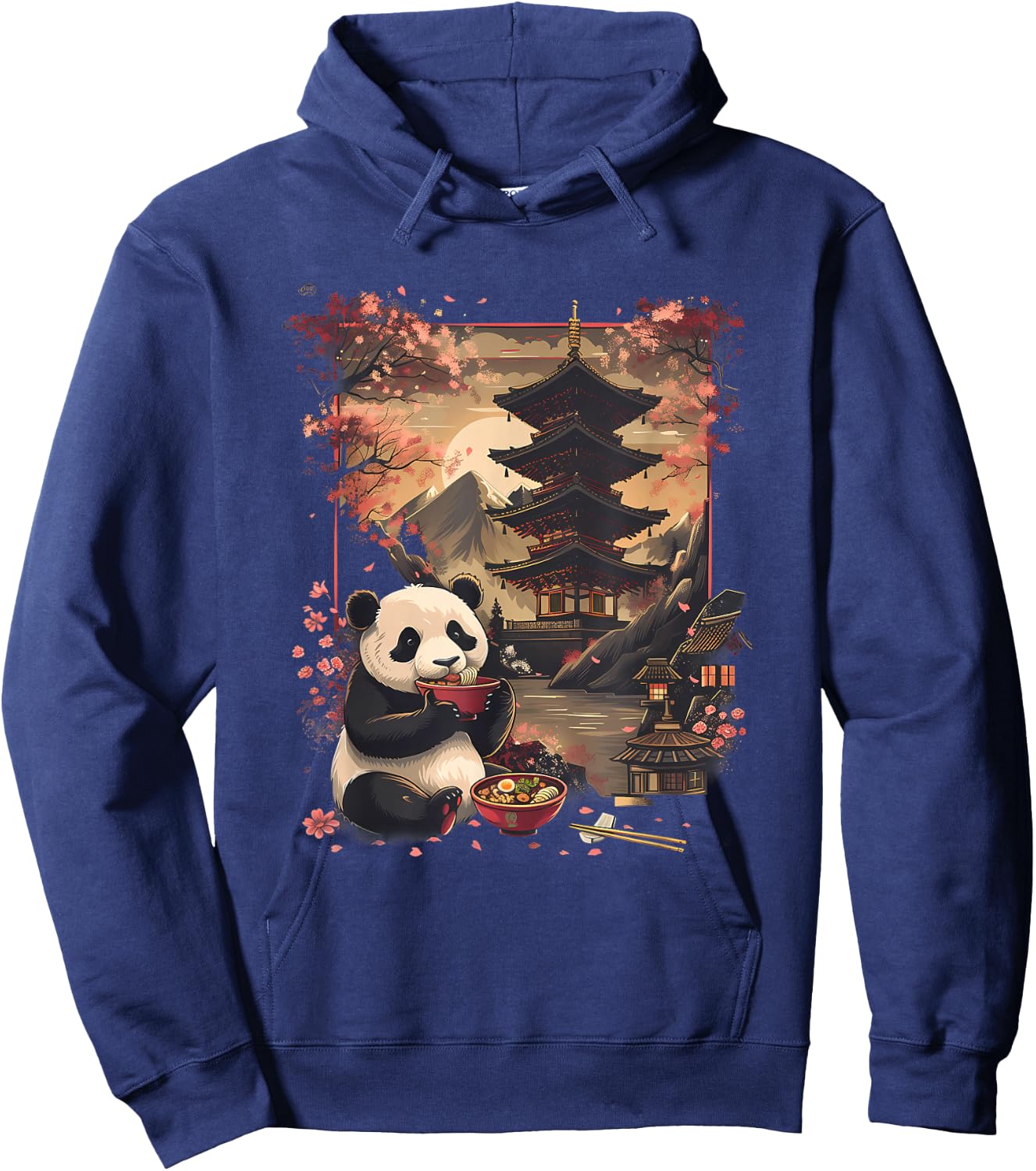 Panda Ramen Mount Fuji Pagoda Tower Sakura Panda Noodle Bowl Hoodie - Hoodie | Navy