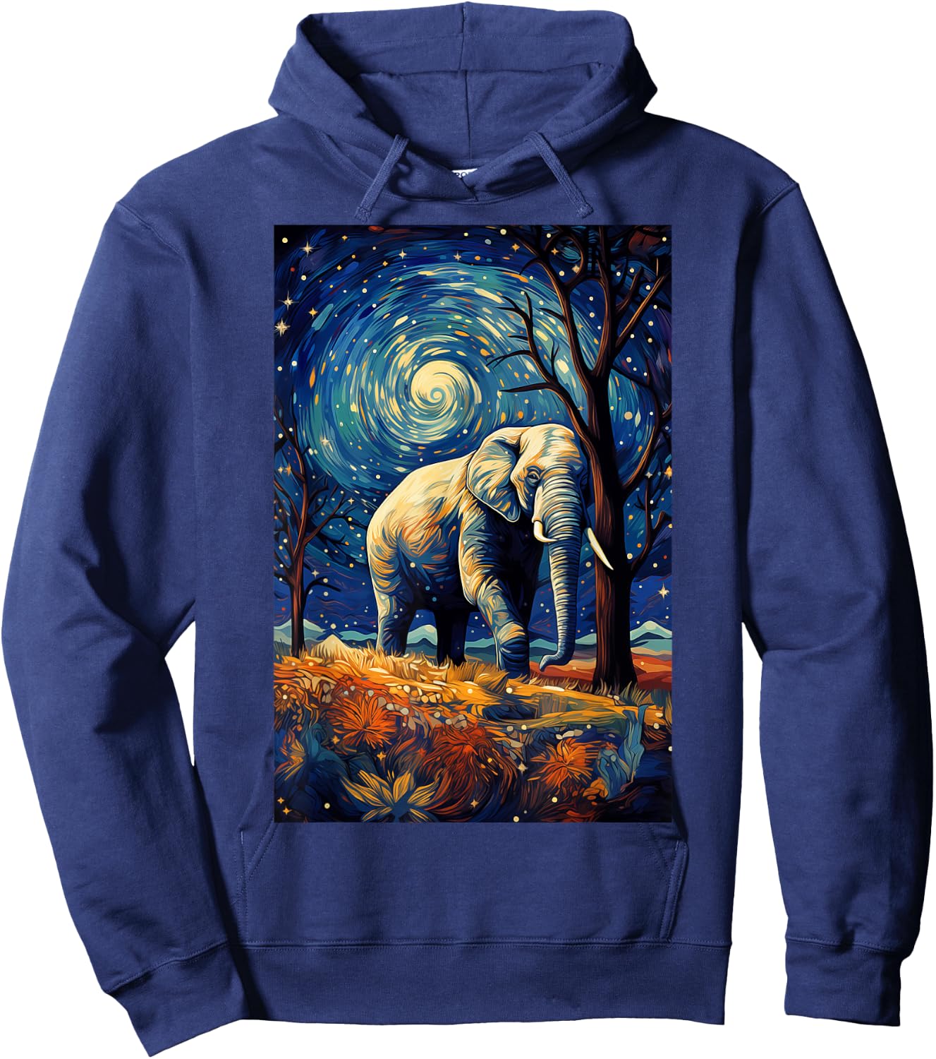 Lustiger weißer Elefant Van Gogh Gemälde Geschenk Hoodie - Hoodie | Navy