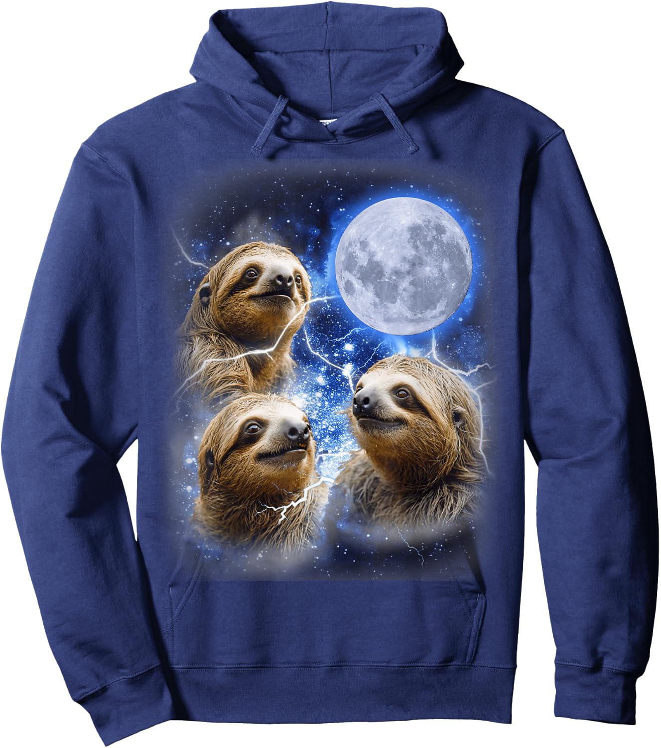 Three Sloth Moon - Funny 3 Lazy Animals Howling Parody Meme Hoodie - Hoodie | Navy