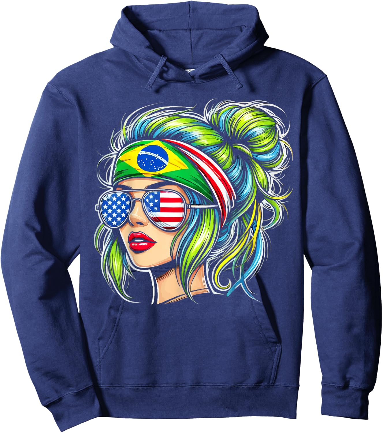 Half American Half Brazilian USA Flag Brazil America Hoodie - Hoodie | Navy