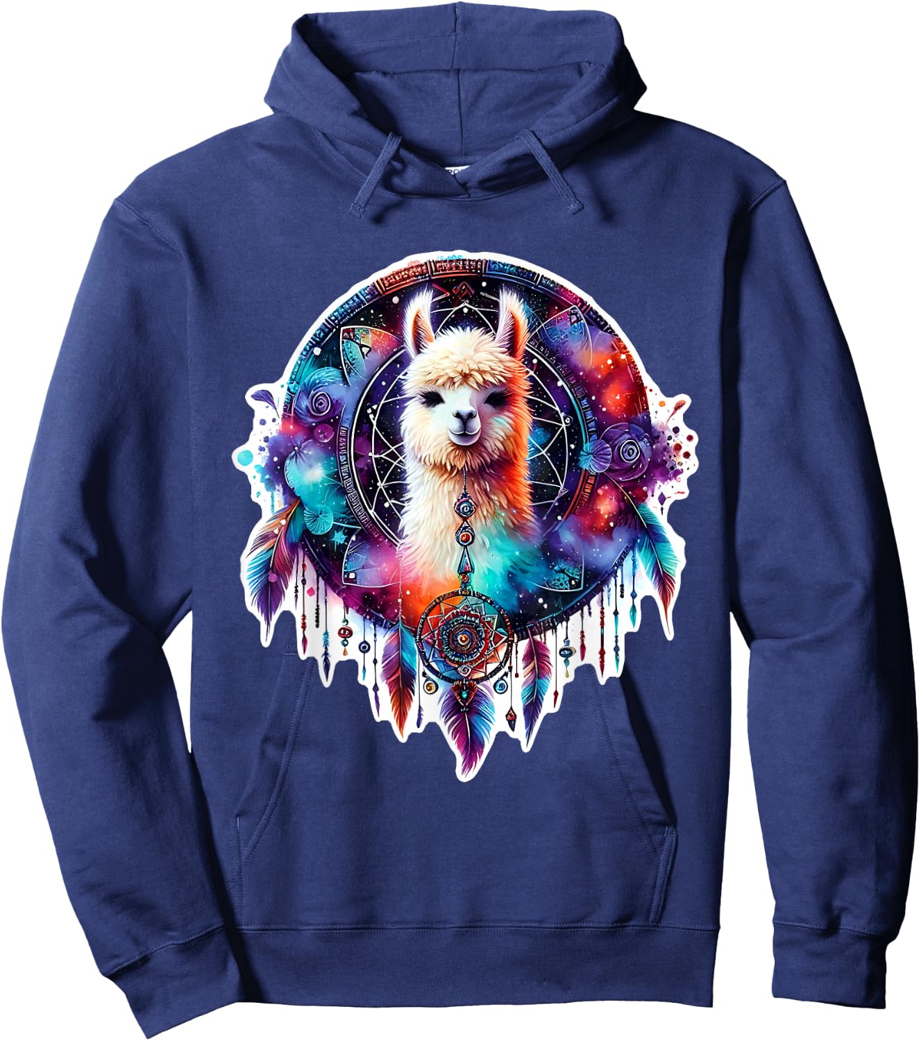 Llama Alpaca Dreamcatcher Floral Spiritual Boho Tribal Hoodie - Hoodie | Navy