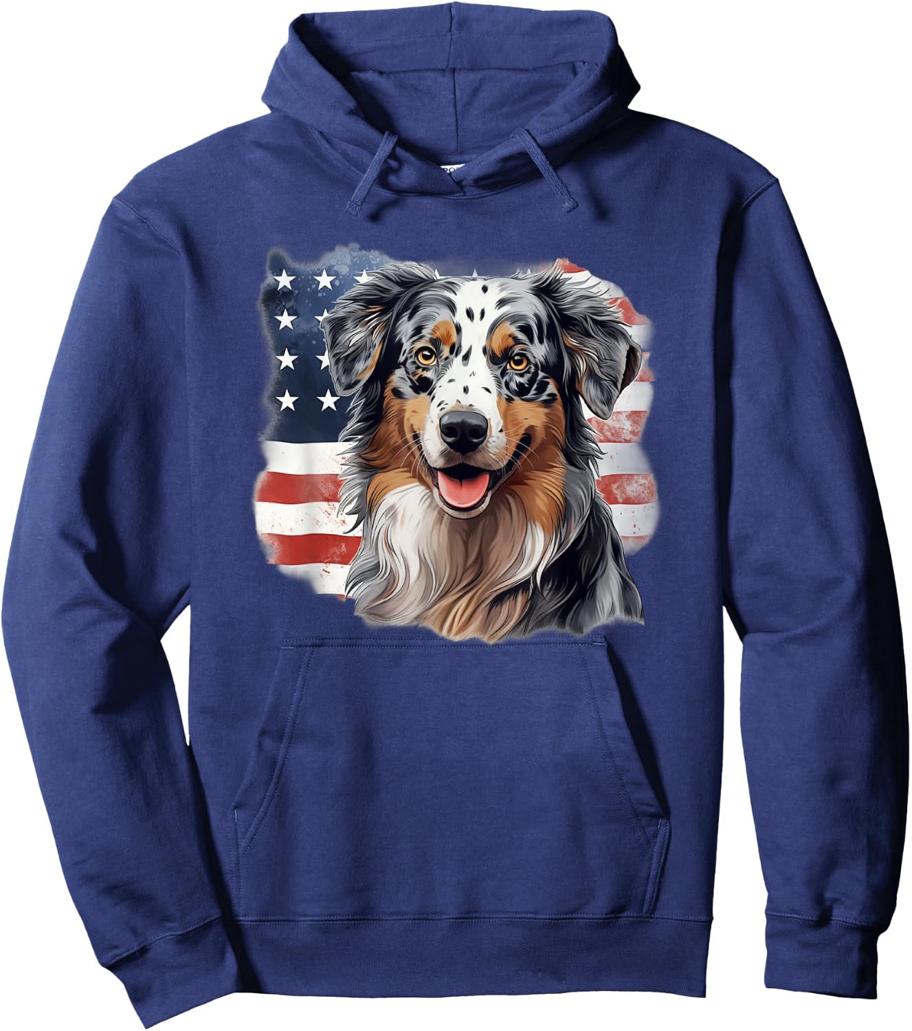 USA Flag 4th July Patriotic American Blue Merle Aussie Lover Hoodie - Hoodie | Navy