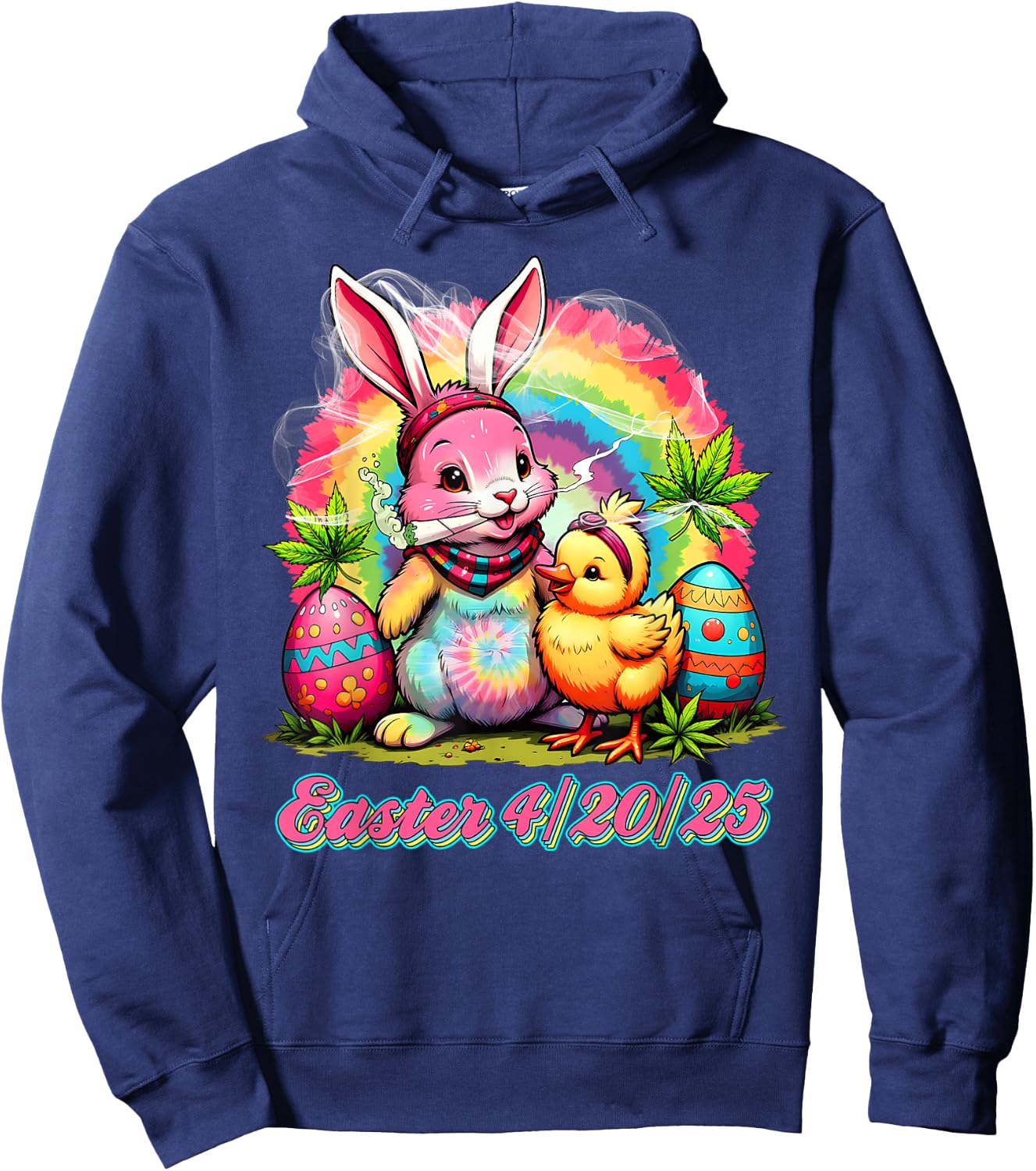 Happy 420 Easter Bunny Smoking Weed Funny Men Women Hoodie - Hoodie | Navy