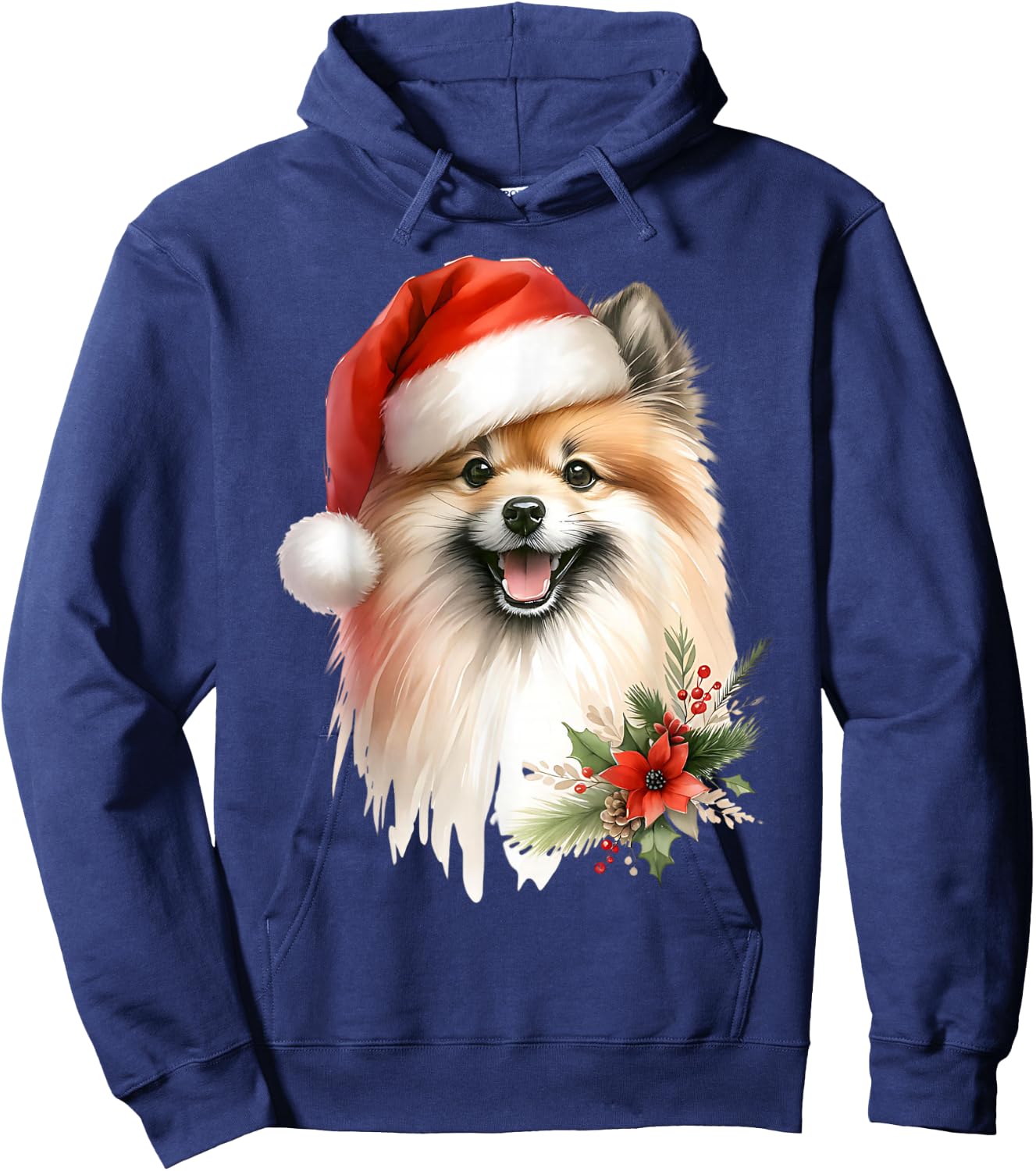Watercolor Illustration Dog German Spitz Christmas , Black, S Hoodie - Hoodie | Navy