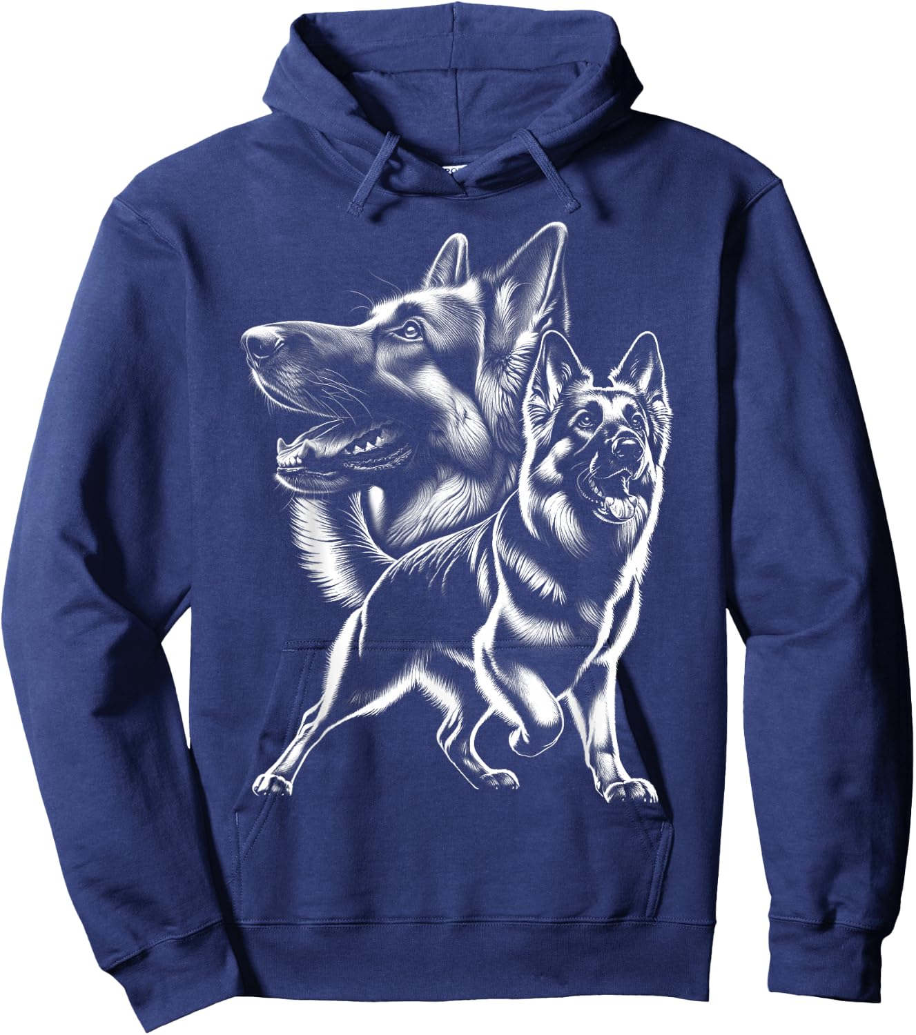 Playful German Shepherd as a Finely Drawn Picture , black Hoodie - Hoodie | Navy