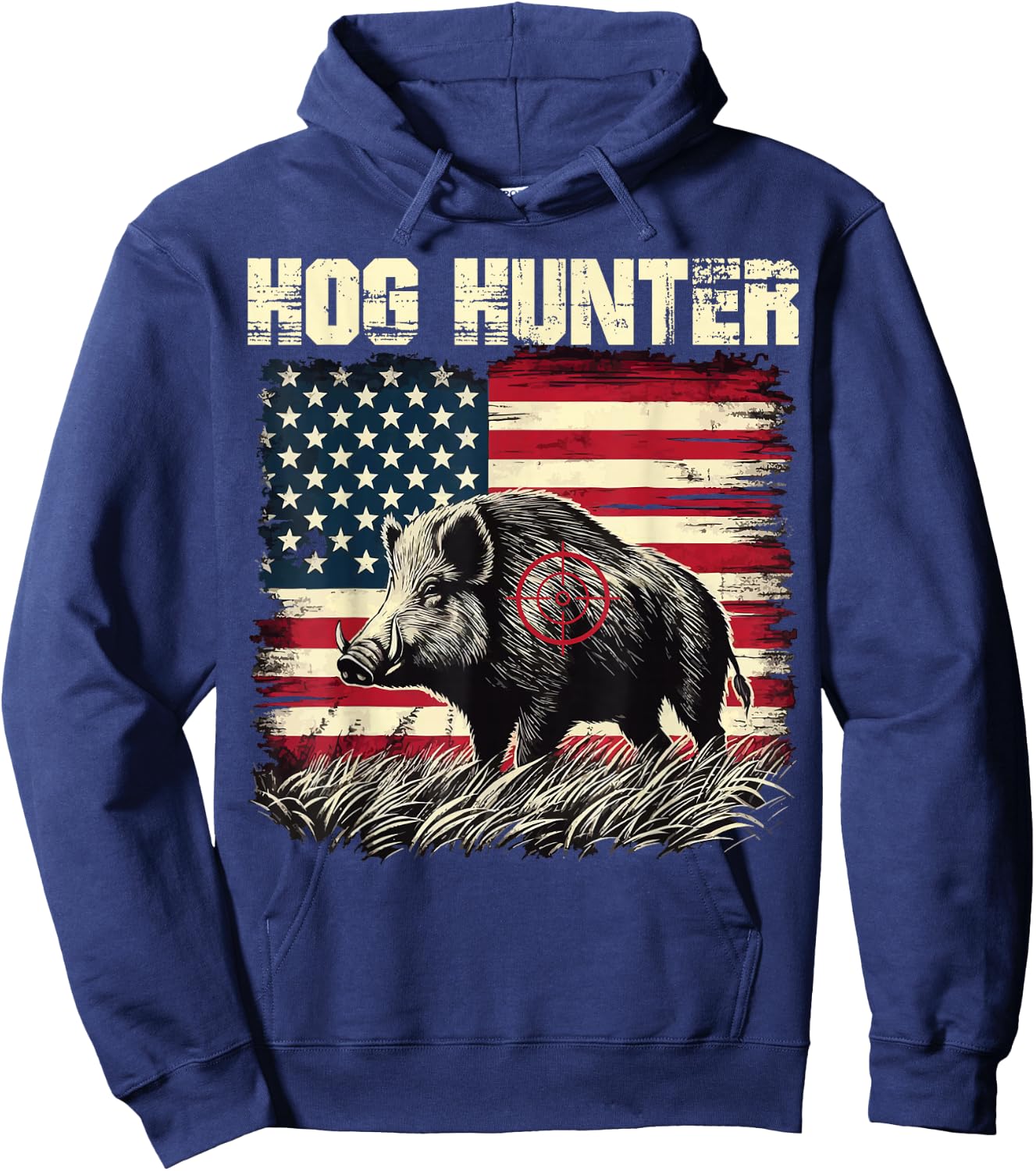 Hog Hunter American Flag Hog Hunting Boar Feral Pig Hunting Hoodie - Hoodie | Navy