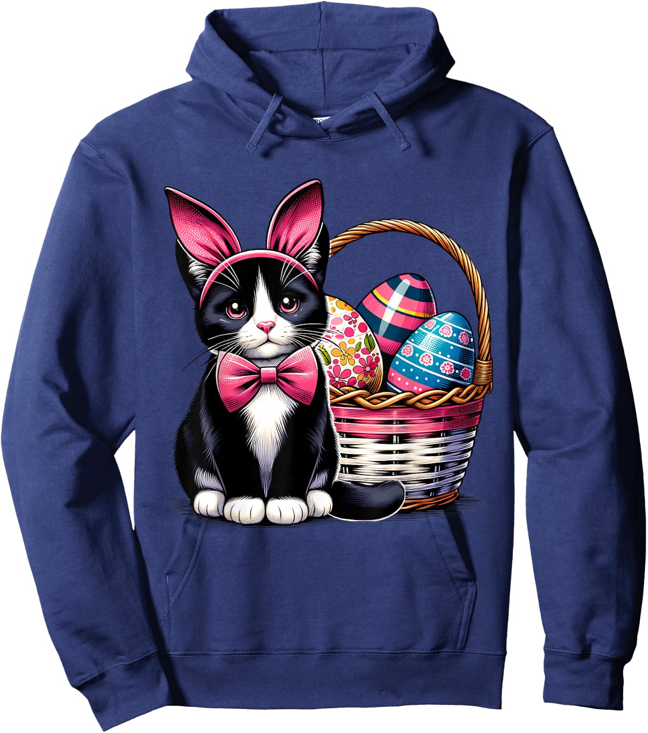 Cute Cat Kitty Easter Day Bunny Eggs Cat Lover Girls Hoodie - Hoodie | Navy