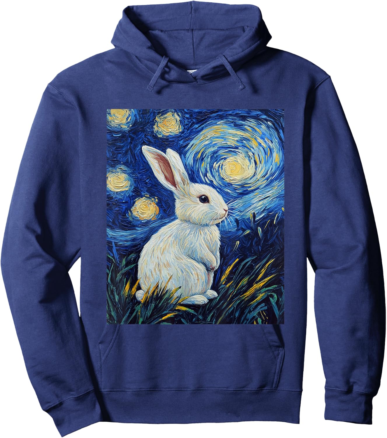 Bunny Rabbit Van Gogh Style Starry Night Cute Graphic Hoodie - Hoodie | Navy