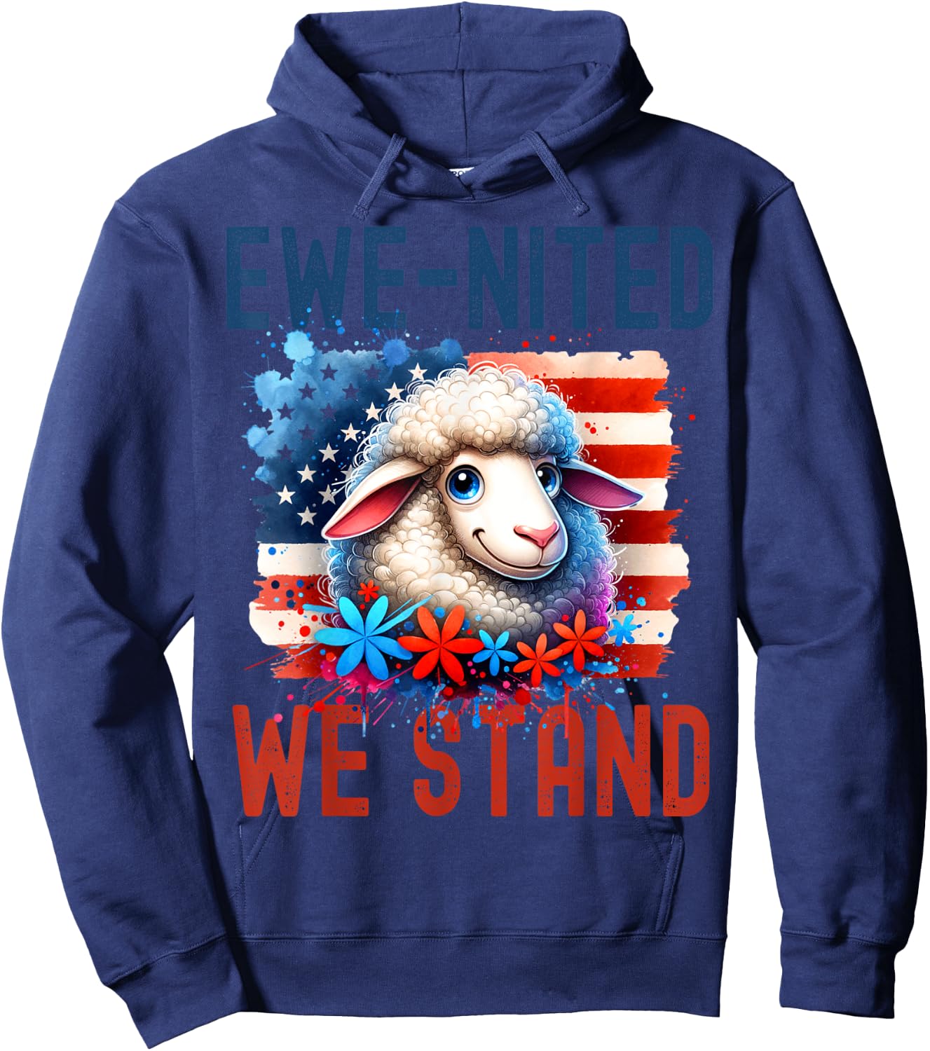 Ewe-Nited We Stand Patriotic Sheep 4th of July Hoodie - Hoodie | Navy