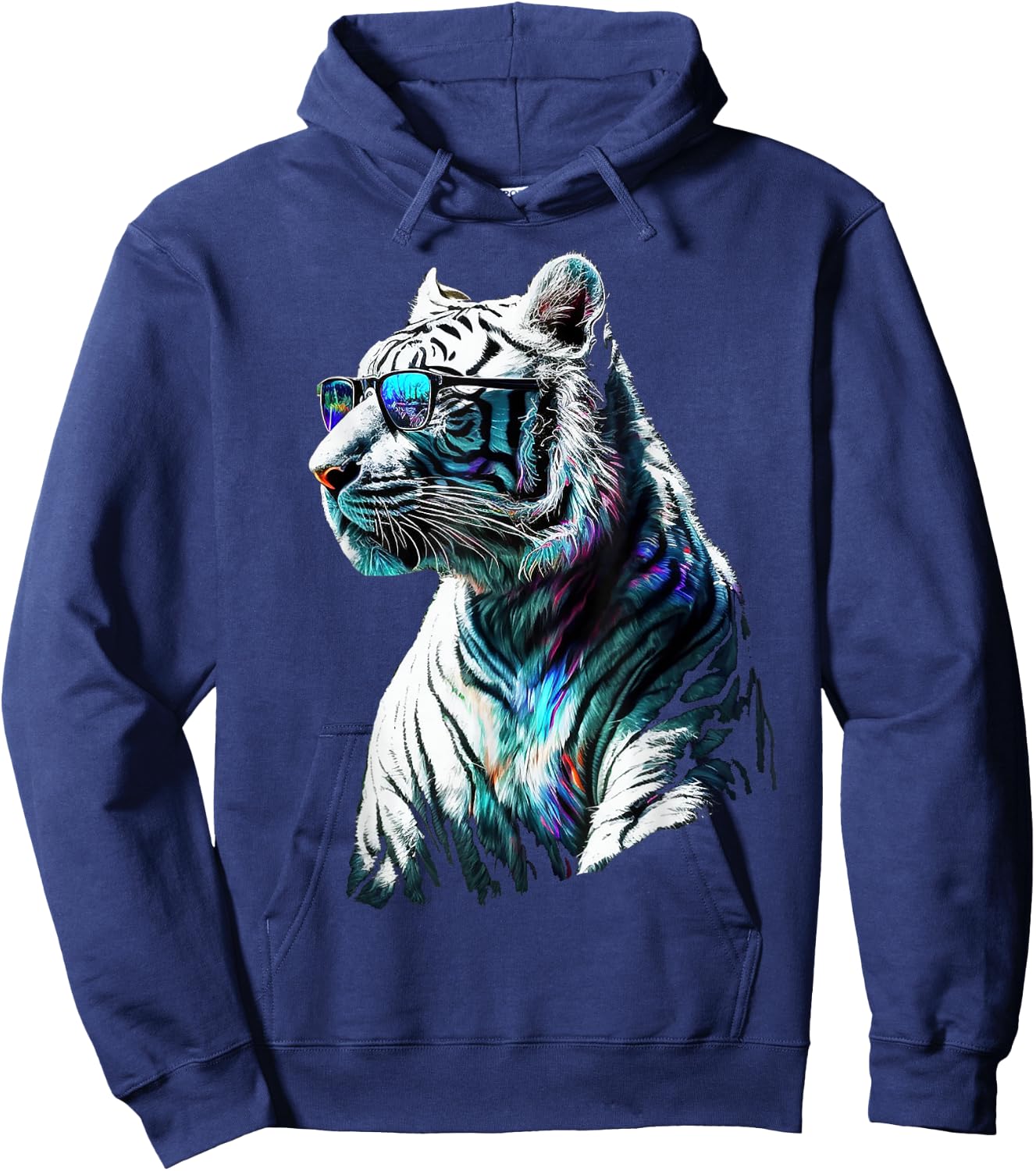 White Tiger Sunglasses Colourful Art Animal Tiger Hoodie - Hoodie | Navy