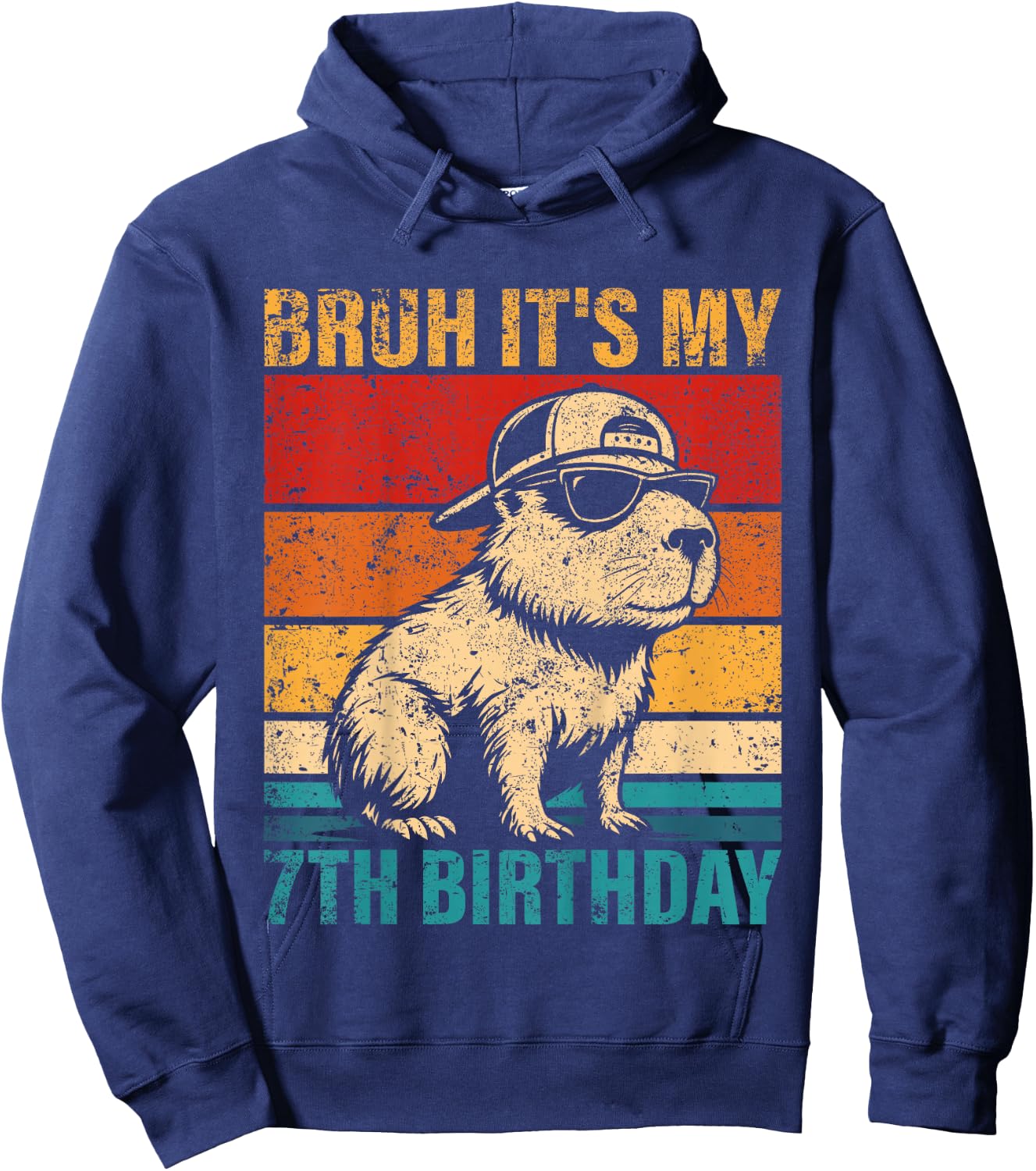 Kids 7 Year Old Birthday Boy Capybara Bruh It's My 7th Birthday Hoodie - Hoodie | Navy