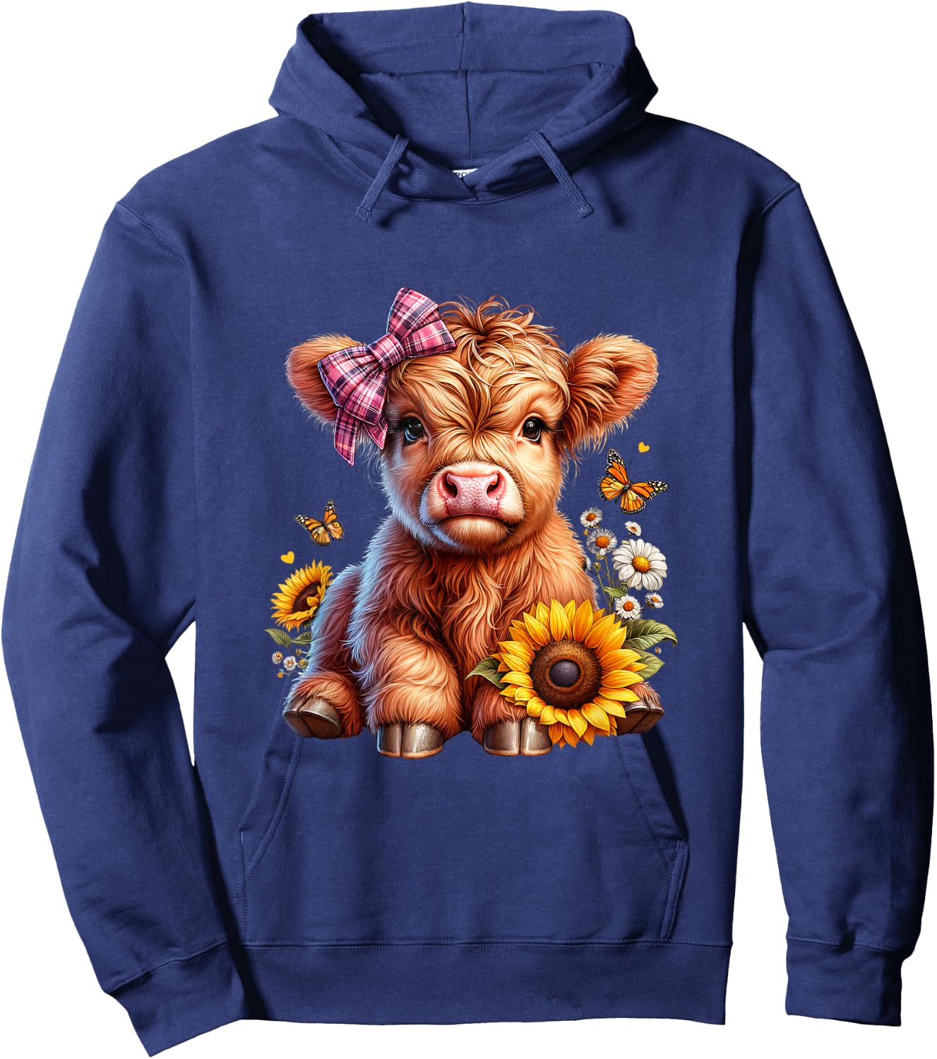 Cow, Scottish Highland Cow, Western Wear, Cute Highland Cow Hoodie - Hoodie | Navy