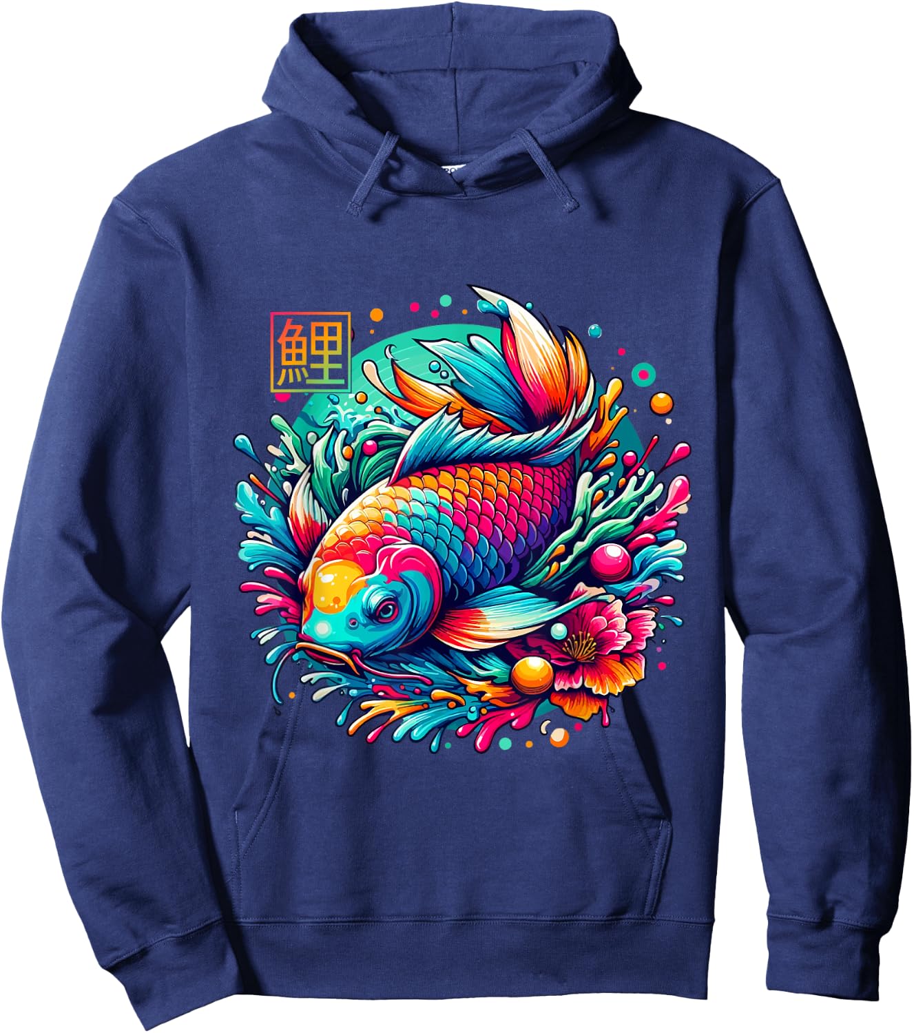 Japanese Koi Fish Shirt Colorful Sakura Flower Koi Carp Fish Hoodie - Hoodie | Navy