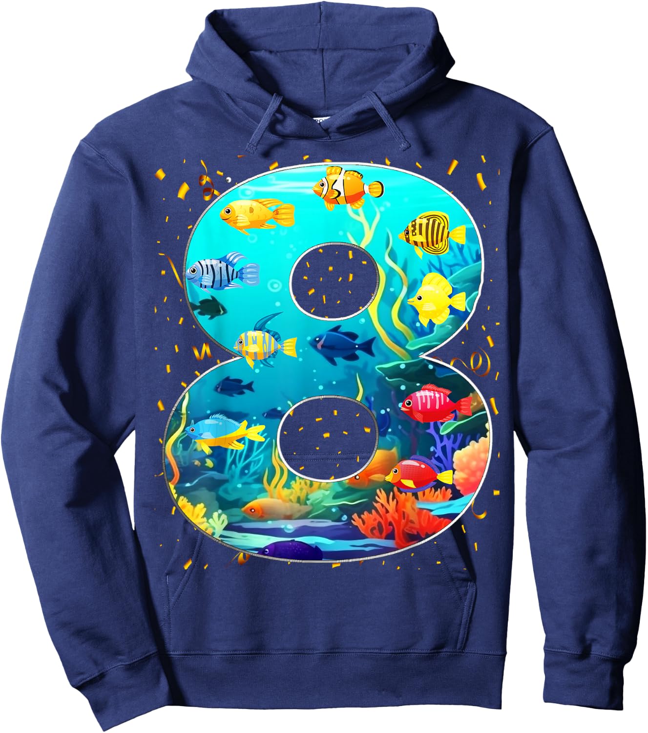 8th Birthday Party 8 Year Old Sea Fish Aquarium Birthday Boy Hoodie - Hoodie | Navy