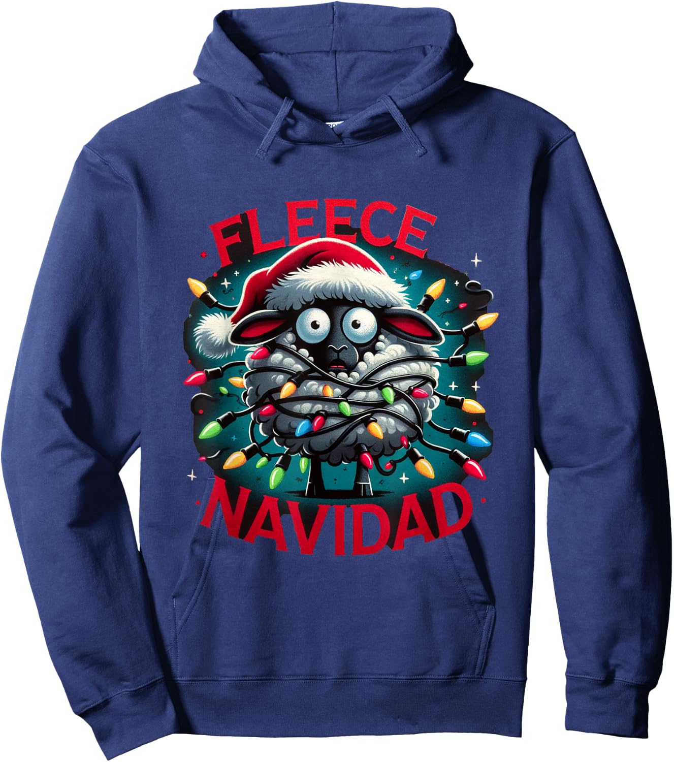 Funny Woolly Surprise Fleece Navidad Christmas Xmas Sheep Hoodie - Hoodie | Navy