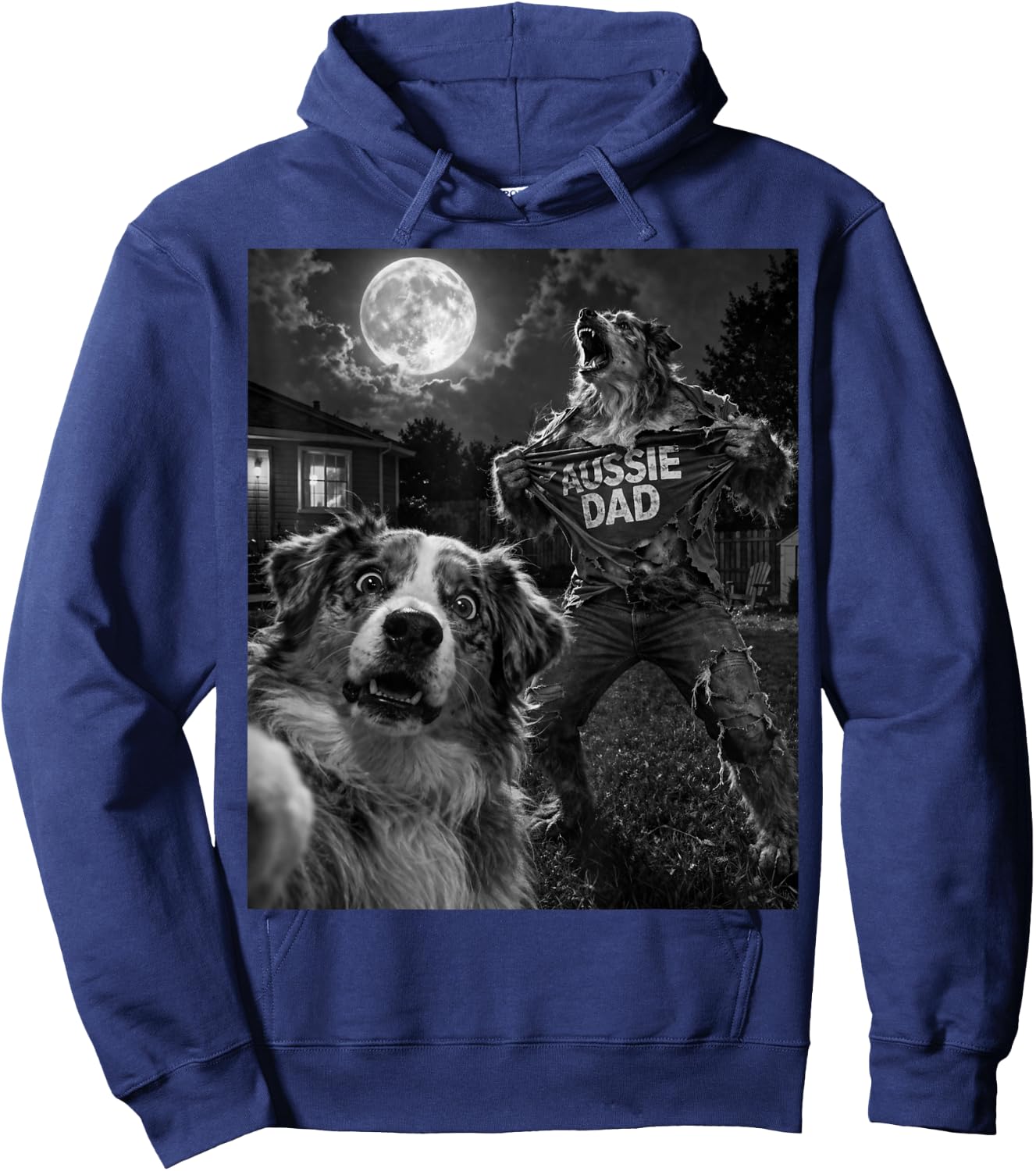Australian Shepherd Aussie Dad Funny Vintage Graphic Selfie Hoodie - Hoodie | Navy