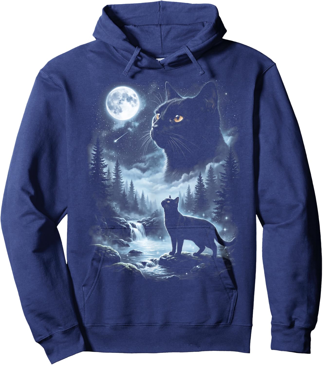 Black Cat Howling at Moon 90's Retro Hoodie - Hoodie | Navy