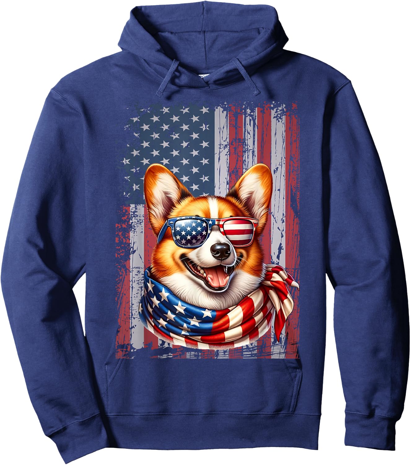 Pembroke Welsh Corgi Dog Lover US Flag 4th Of July Patriotic Hoodie - Hoodie | Navy