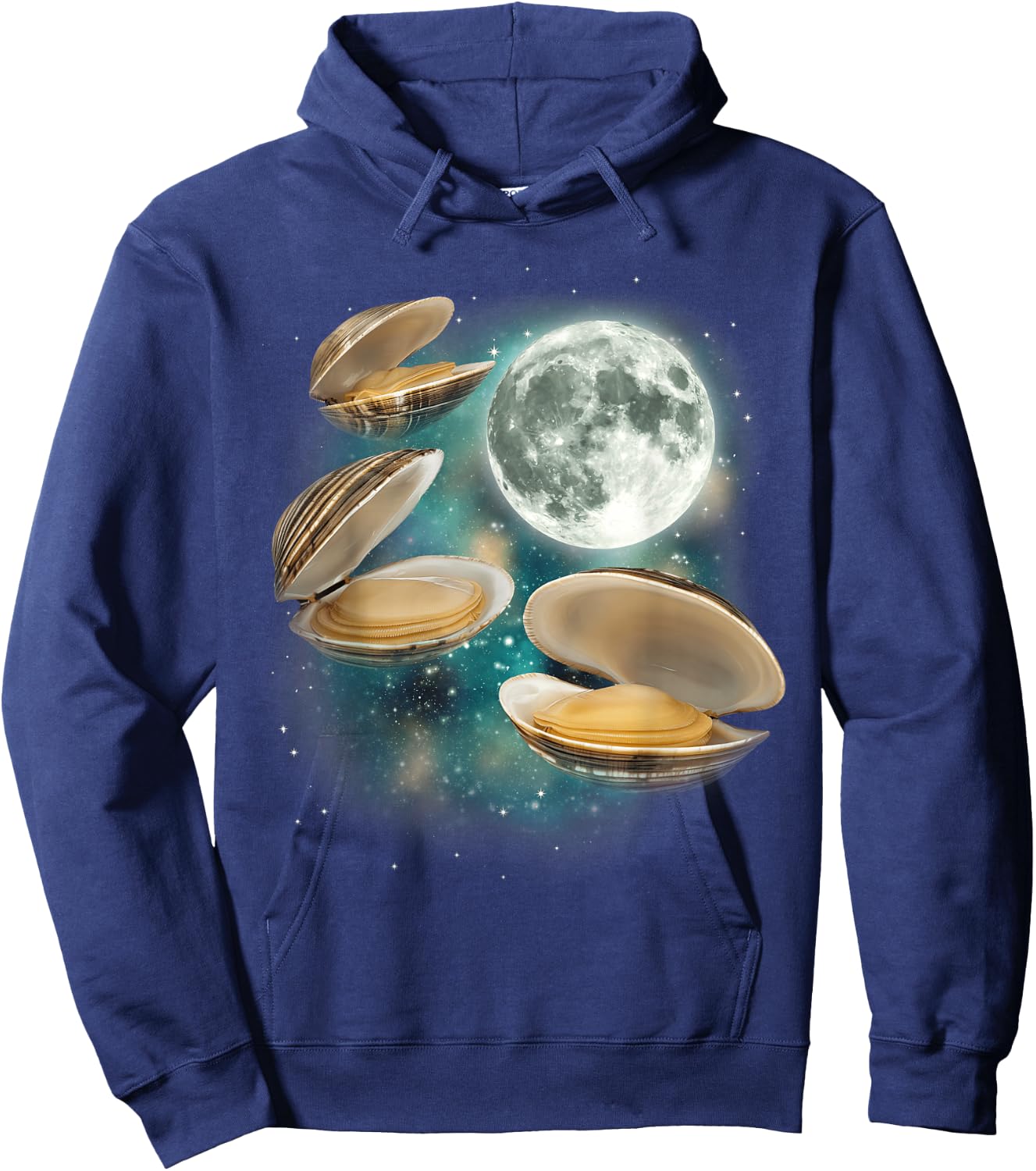 Three Clam Moon | 3 Clams Weird Cursed Oceanic Sealife Ugly Hoodie - Hoodie | Navy