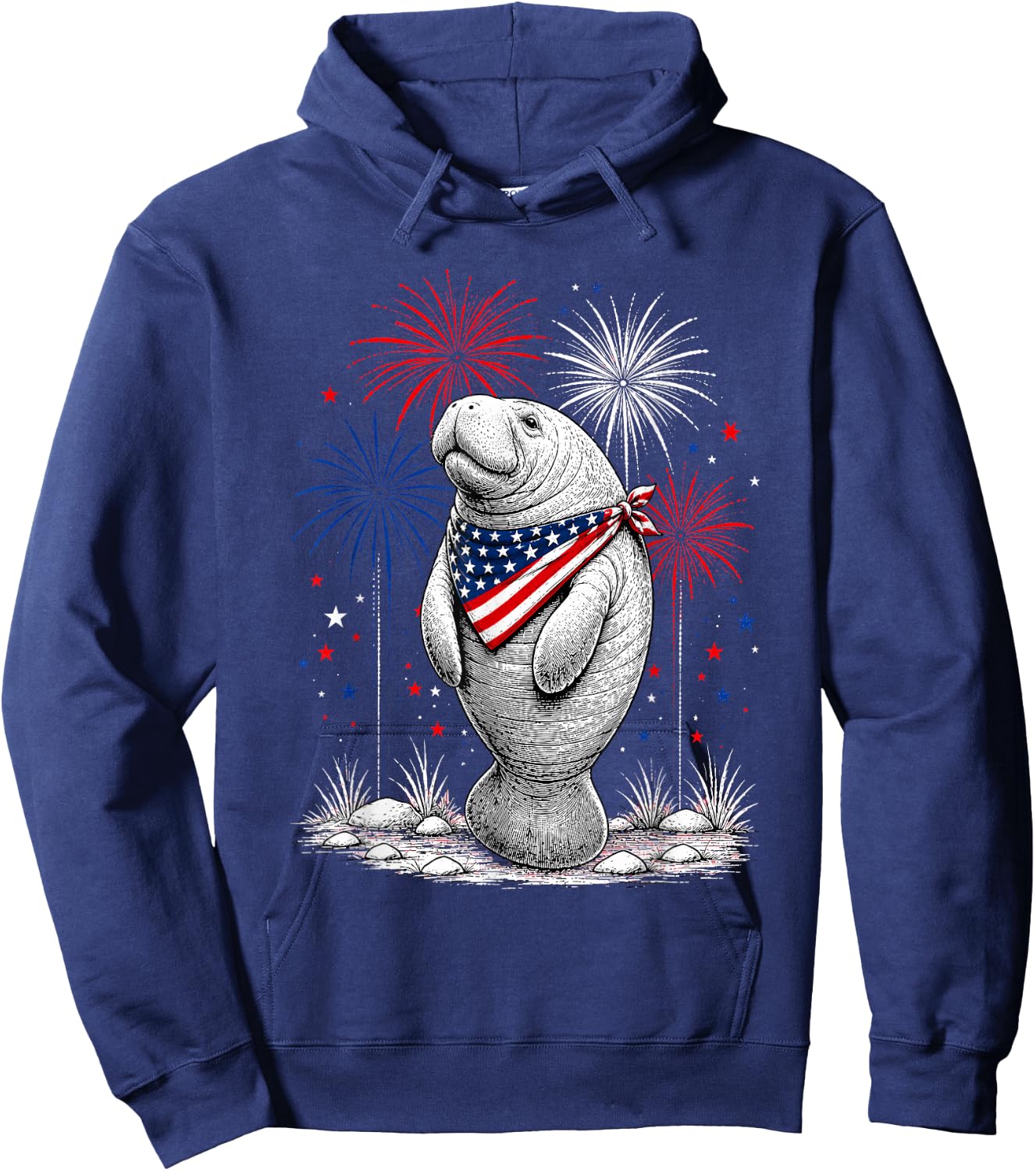 Manatee America's 250th Patriotic Fireworks Animal Lovers Hoodie - Hoodie | Navy