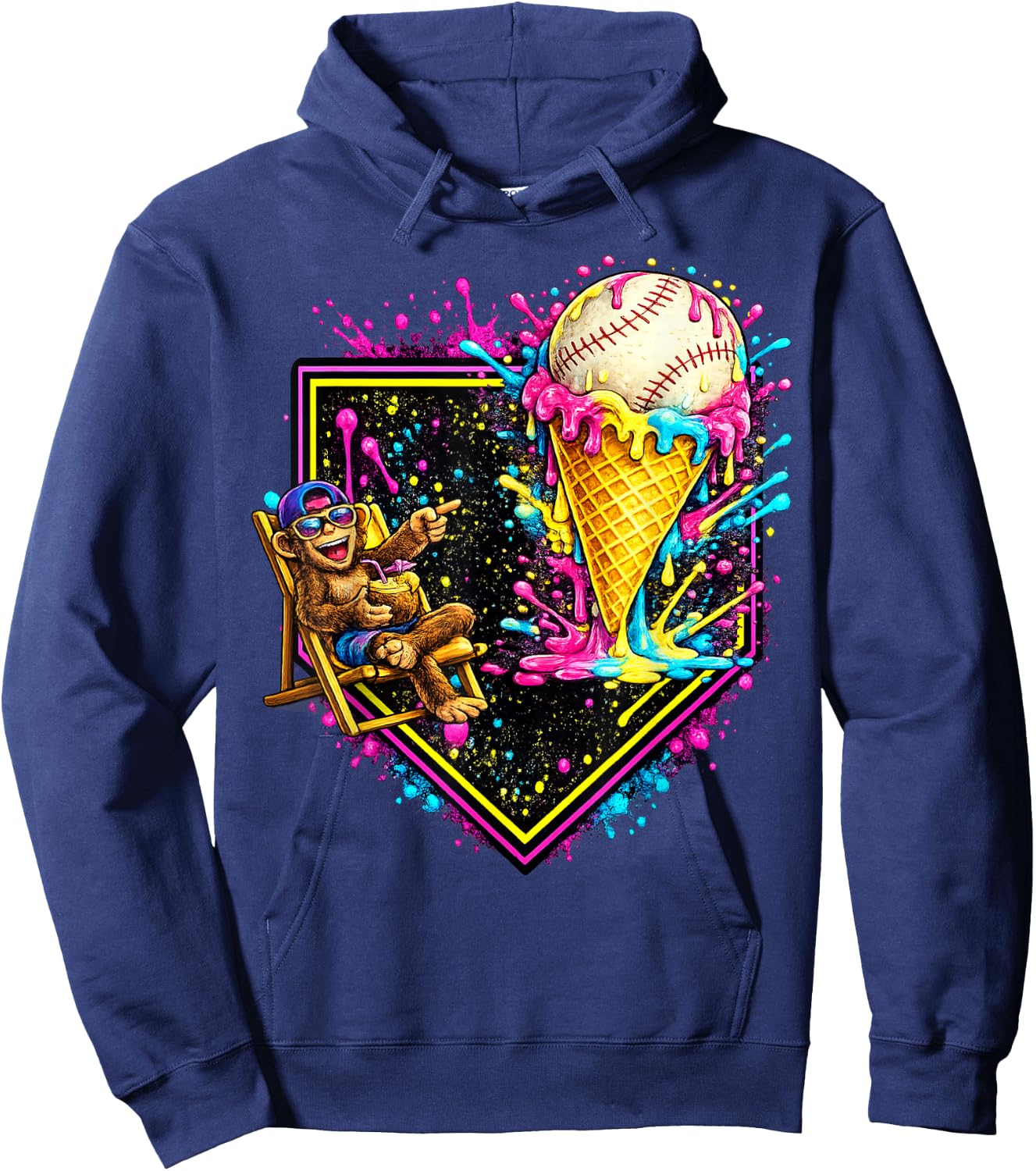 Monkey Funny Animals Baseball Ice Cream Drip Cool Hoodie - Hoodie | Navy