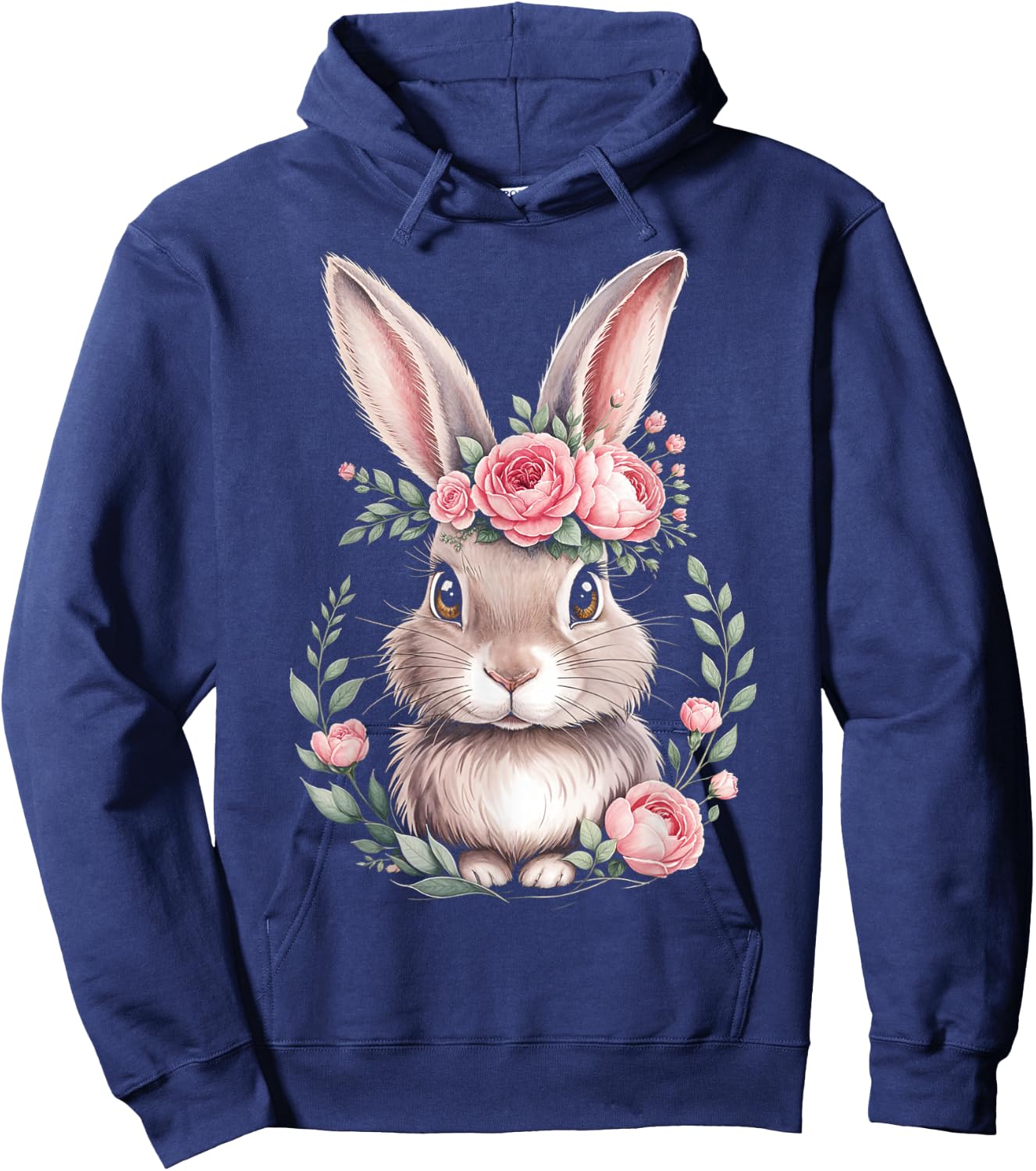 Bunny with Pink Rose Crown Watercolor Art Hoodie - Hoodie | Navy