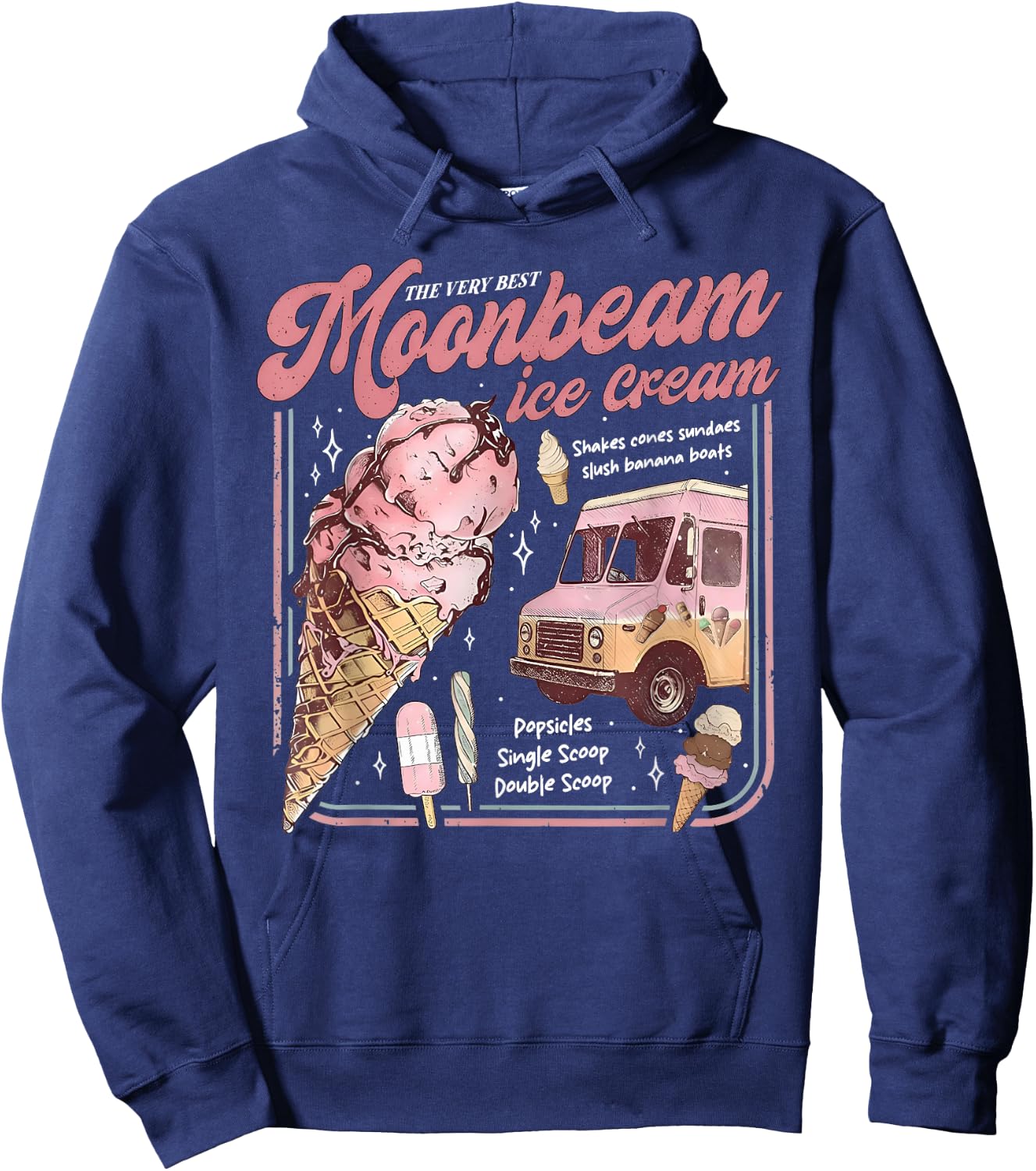 Moonbeam Ice Cream Truck Vintage Retro Hoodie - Hoodie | Navy