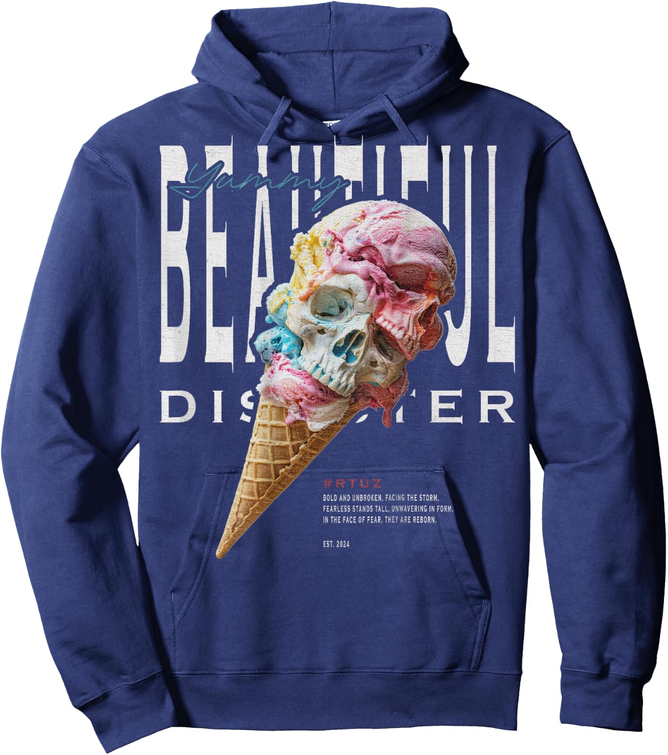 Urban Hip Hop Y2K Vintage Retro Backprint Streetwear Ice Hoodie - Hoodie | Navy
