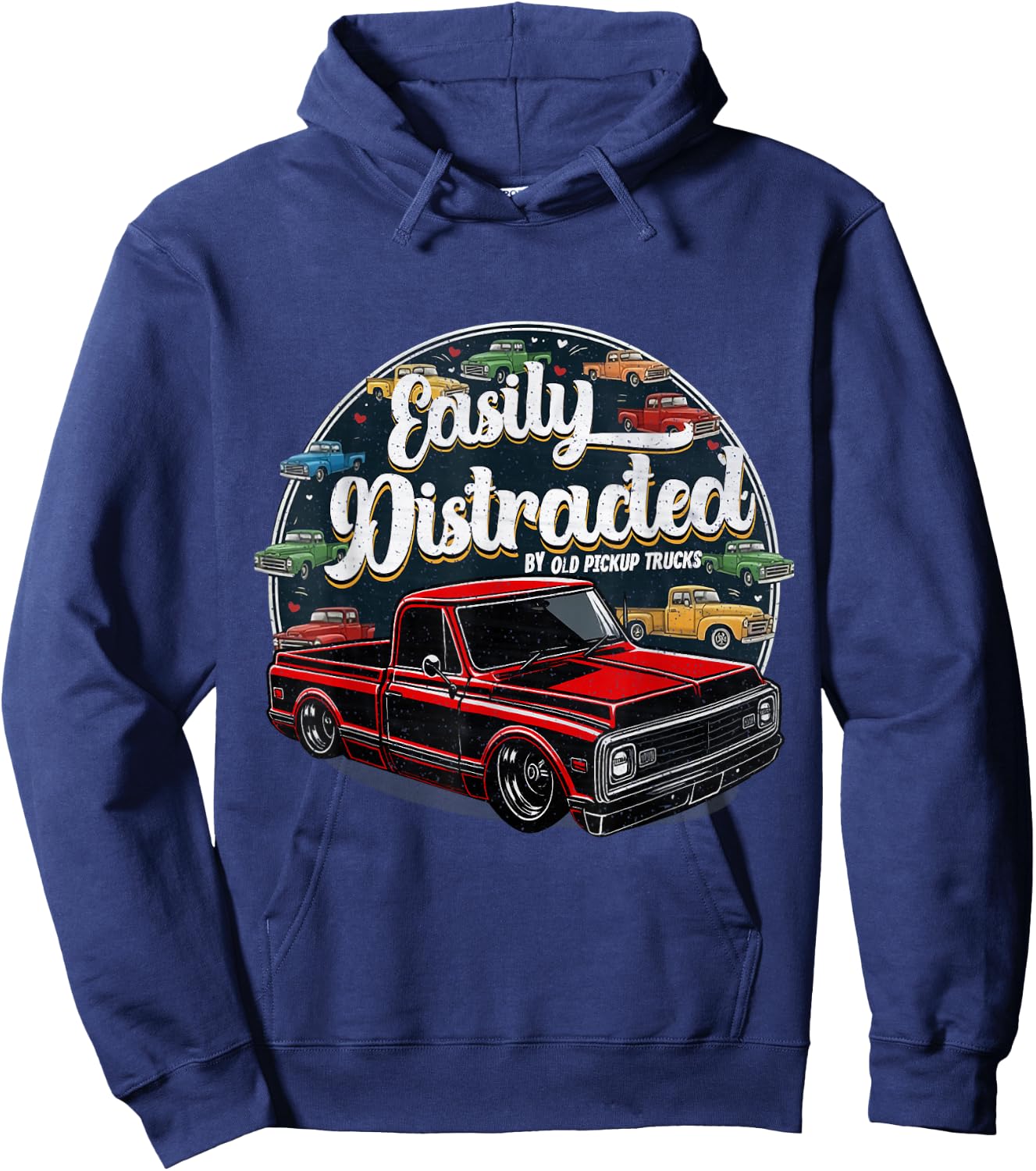 Easily Distracted by Classic Pickup Trucks Vintage Retro Hoodie - Hoodie | Navy