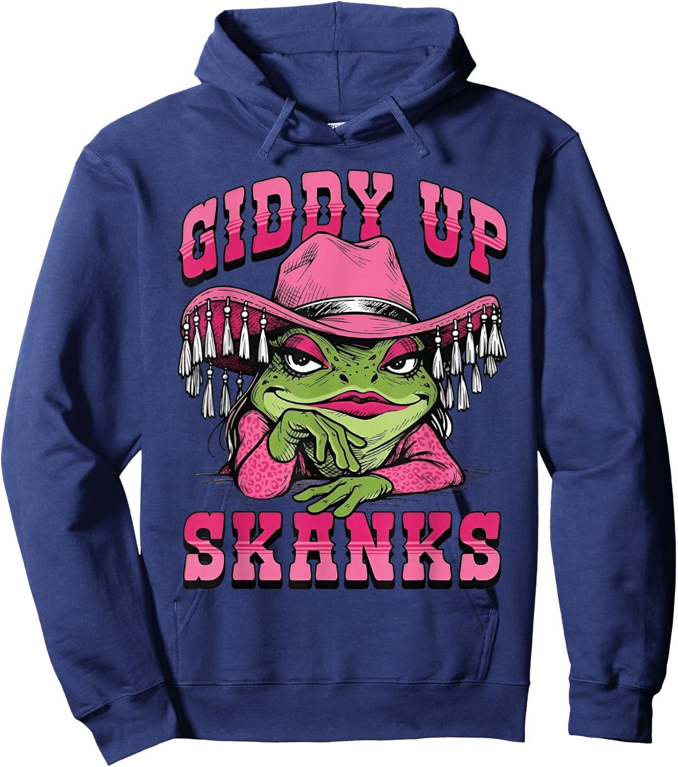 Giddy Up Skanks Funny Western Frog Cowboy Hat Pink Hoodie - Hoodie | Navy