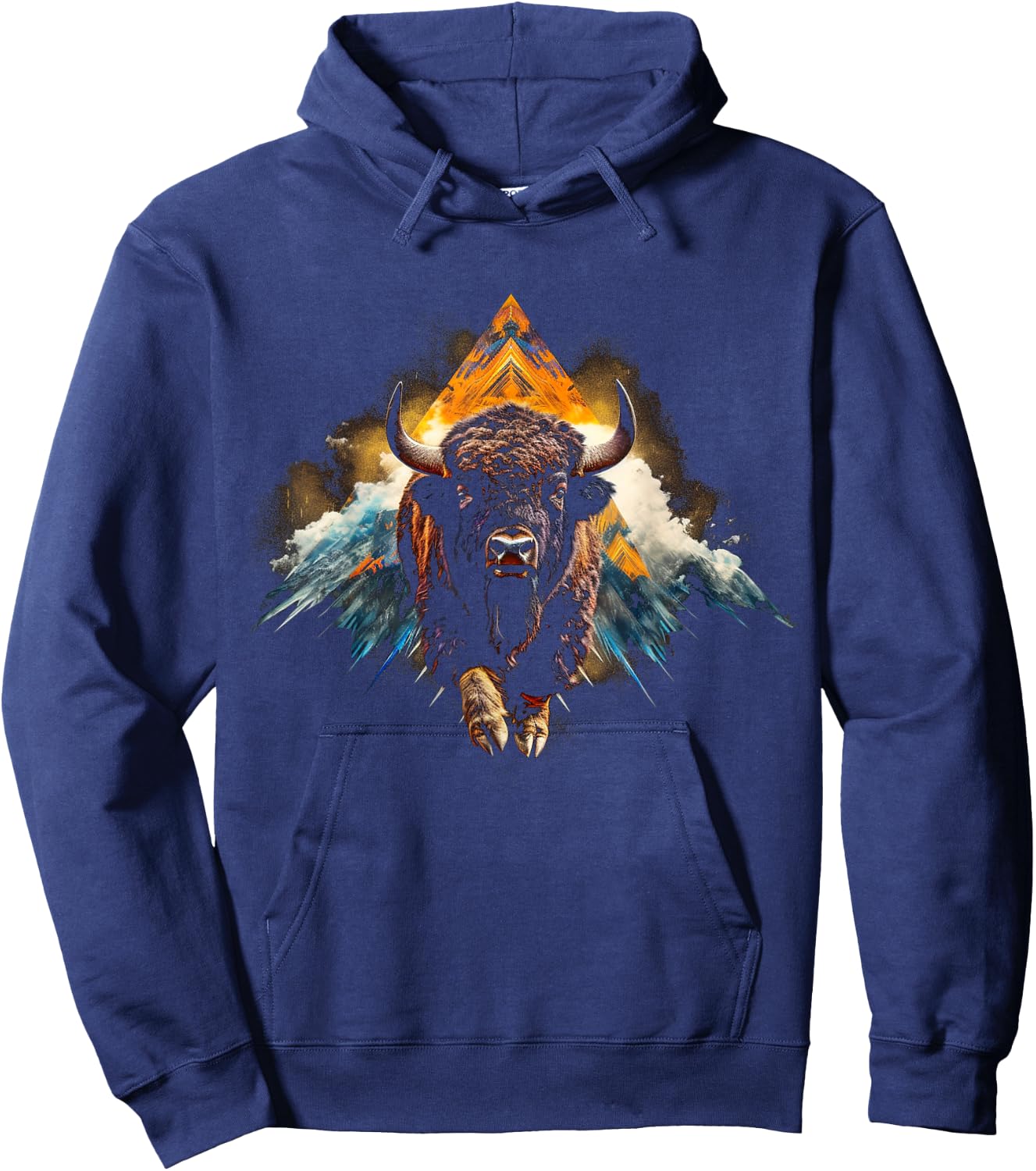 Bison Mountains Animal Art - Bison Hoodie - Hoodie | Navy