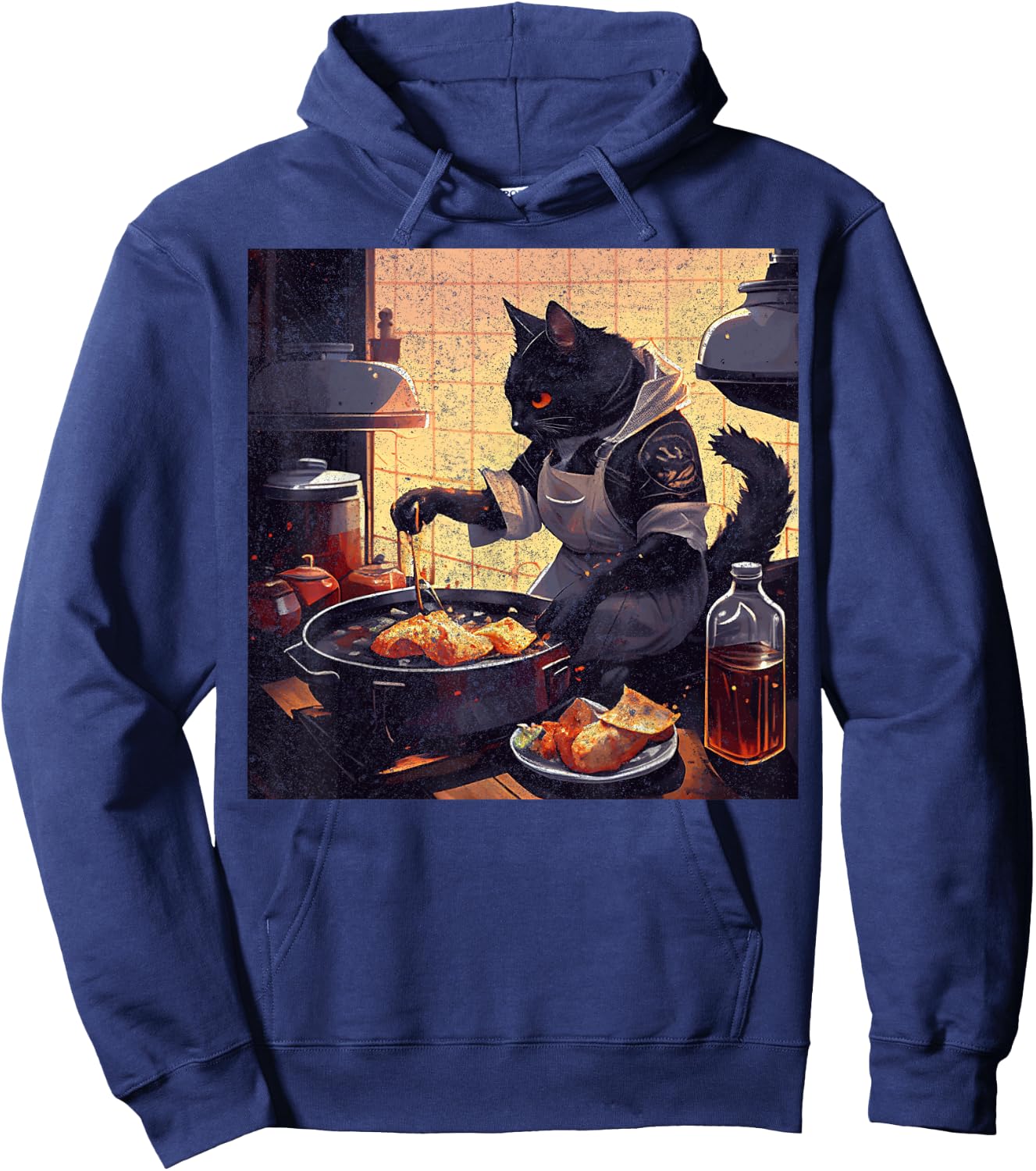 Black Cat Cooking Fried Chicken Men Women Girls Kids Hoodie - Hoodie | Navy