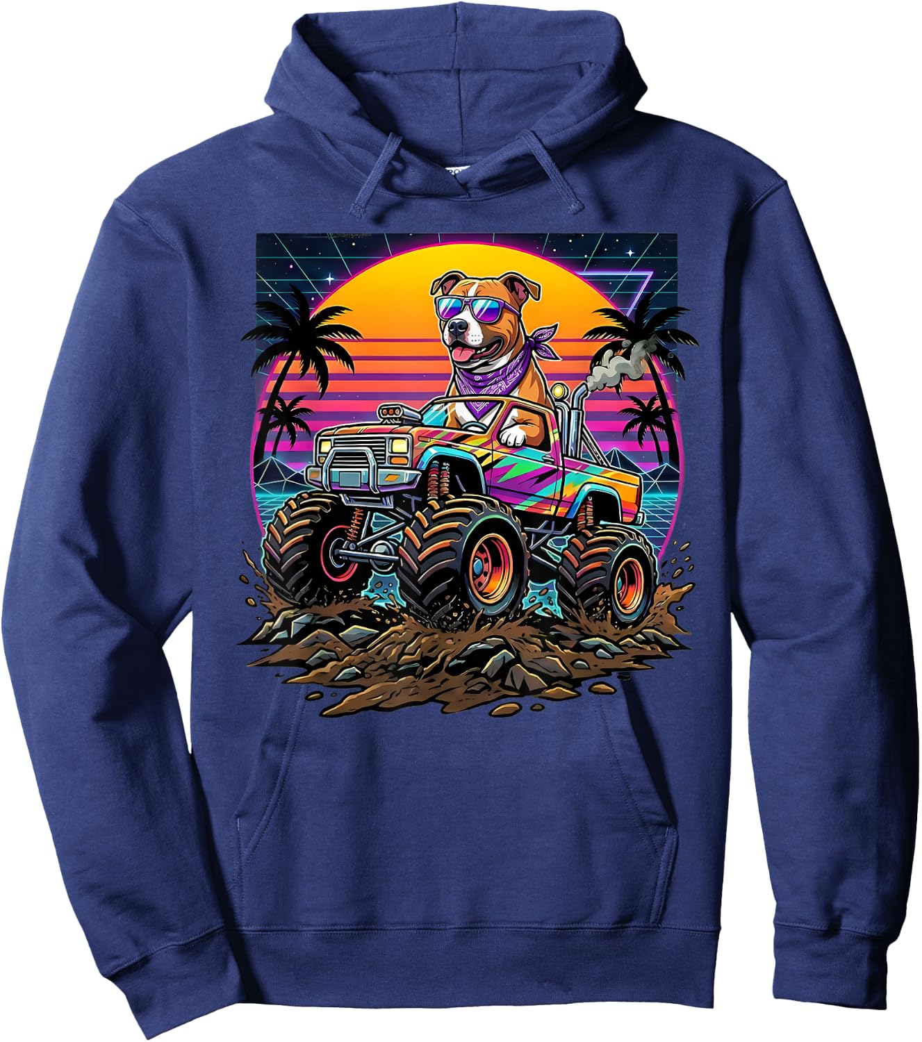 Cool Retro Monster Truck Birthday Dog Kids Hoodie - Hoodie | Navy