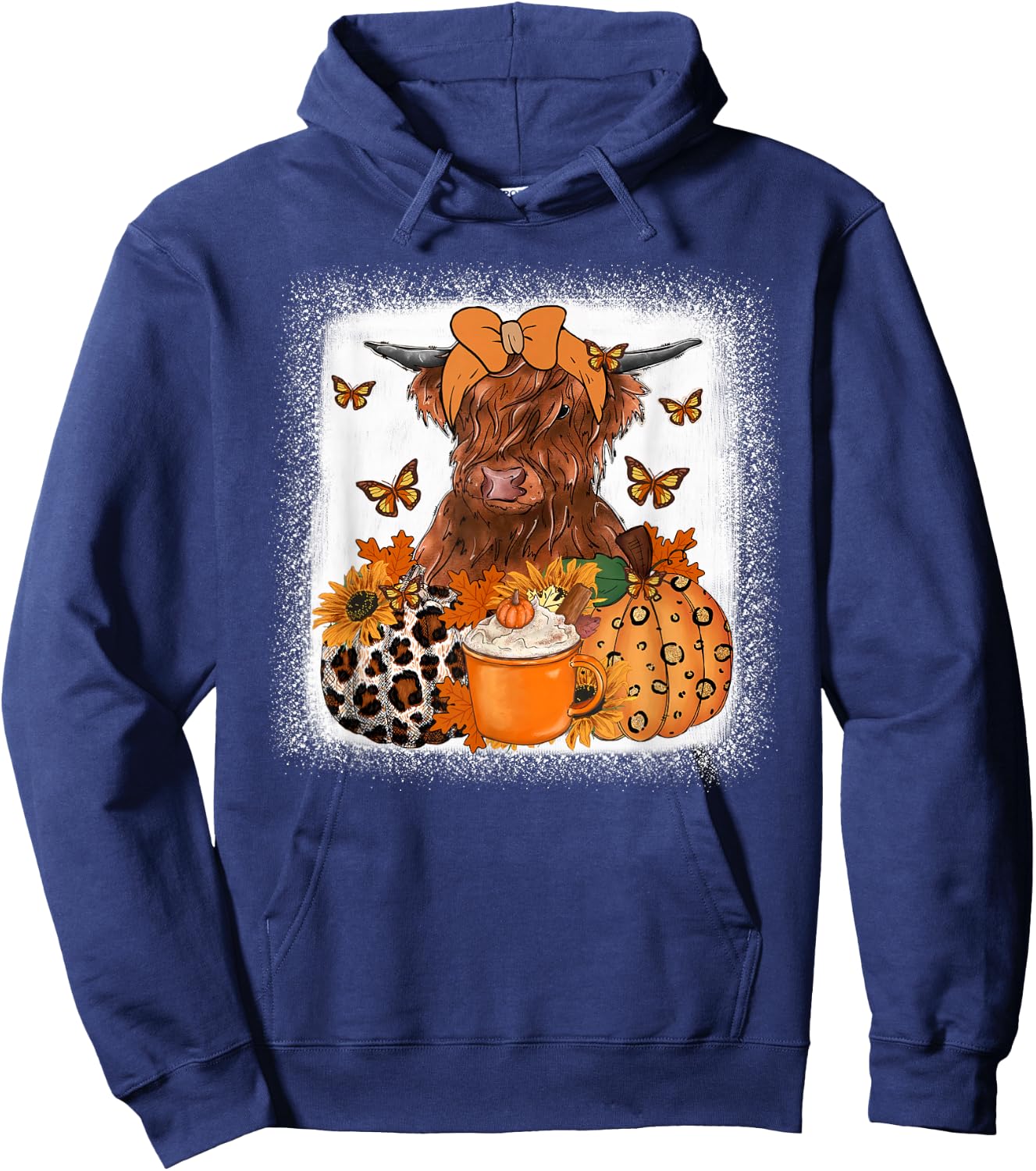 Highland Cow Autumn , Autumn Heifer Pumpkin Cow Women Hoodie - Hoodie | Navy