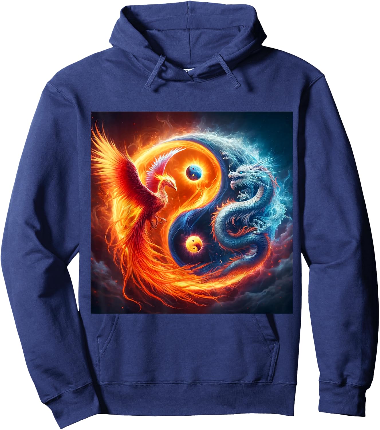 Yin And Yang Phoenix And Japanese Dragon Hoodie - Hoodie | Navy
